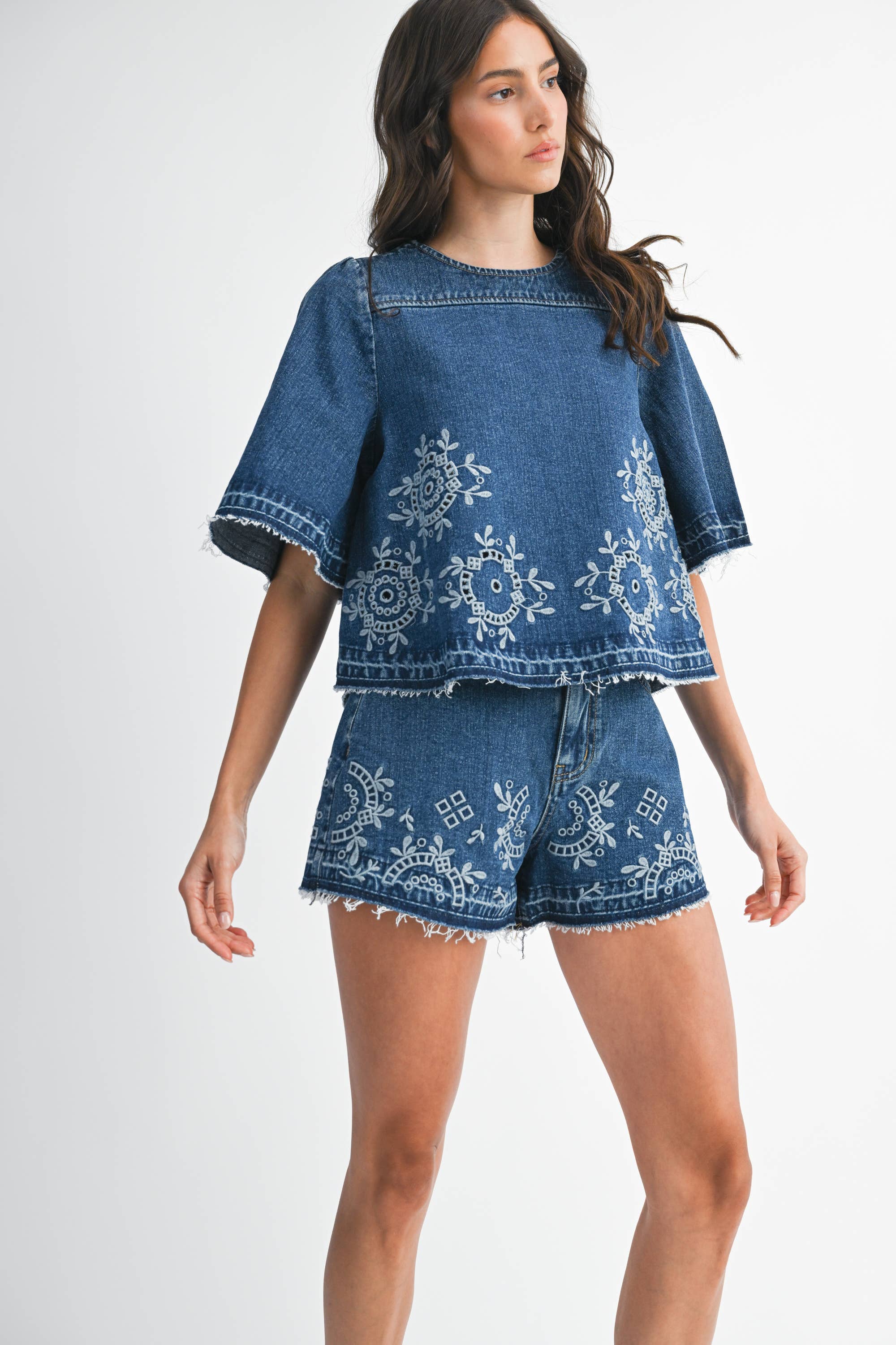 EMBROIDERED DENIM TOP (SET SOLD SEPARATELY)