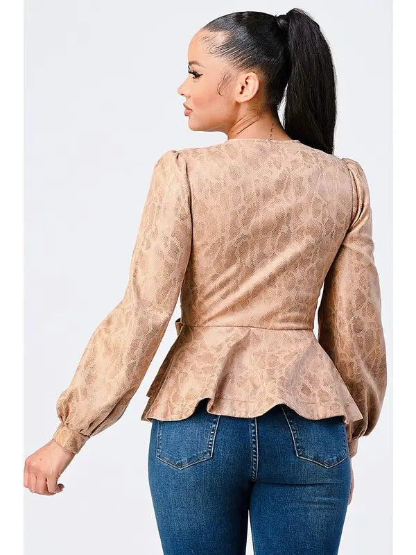 SNAKE PRINT SUEDE FRONT TIE JACKET