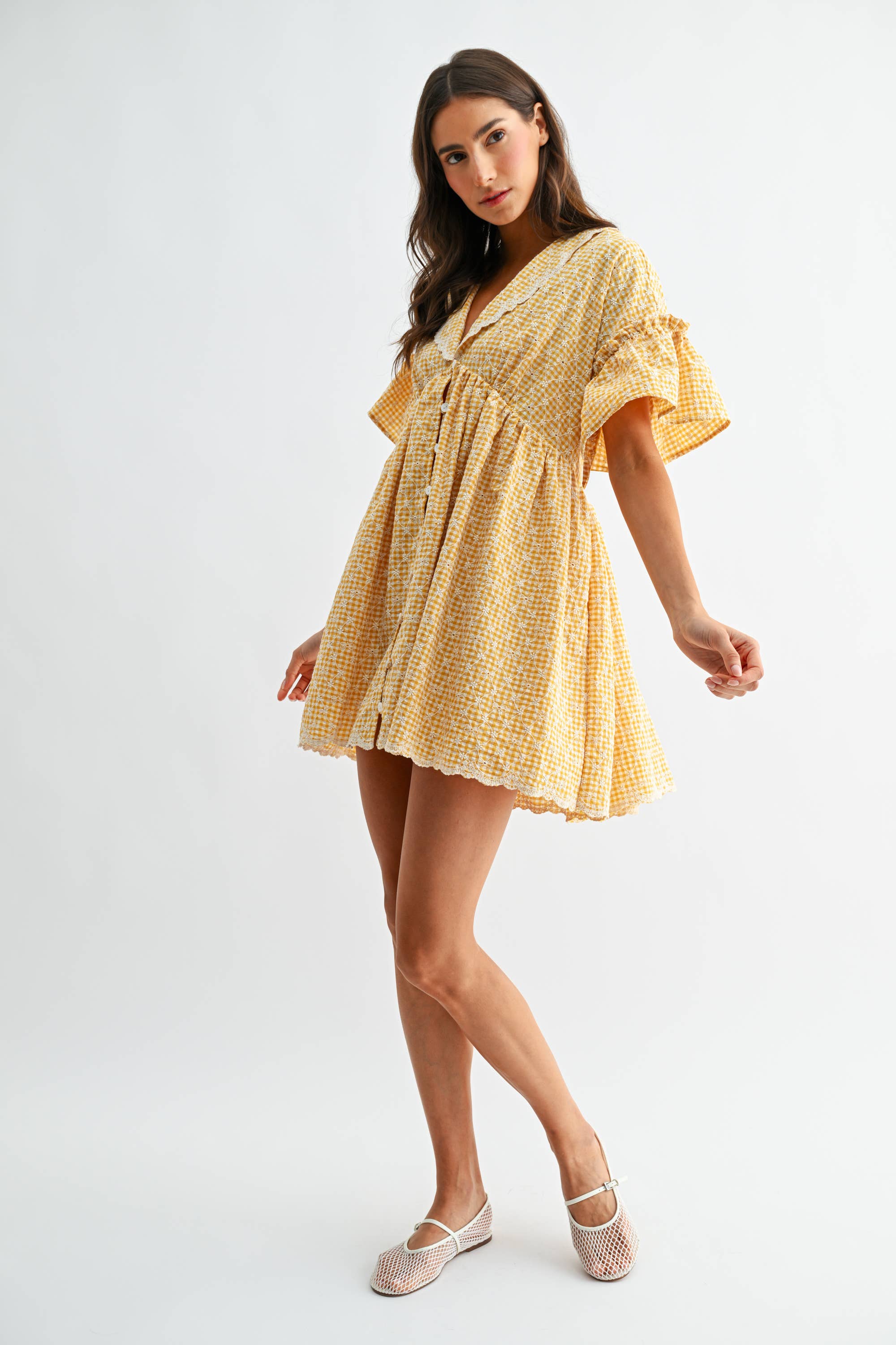 SUNNY DAYS GINGHAM BABYDOLL DRESS