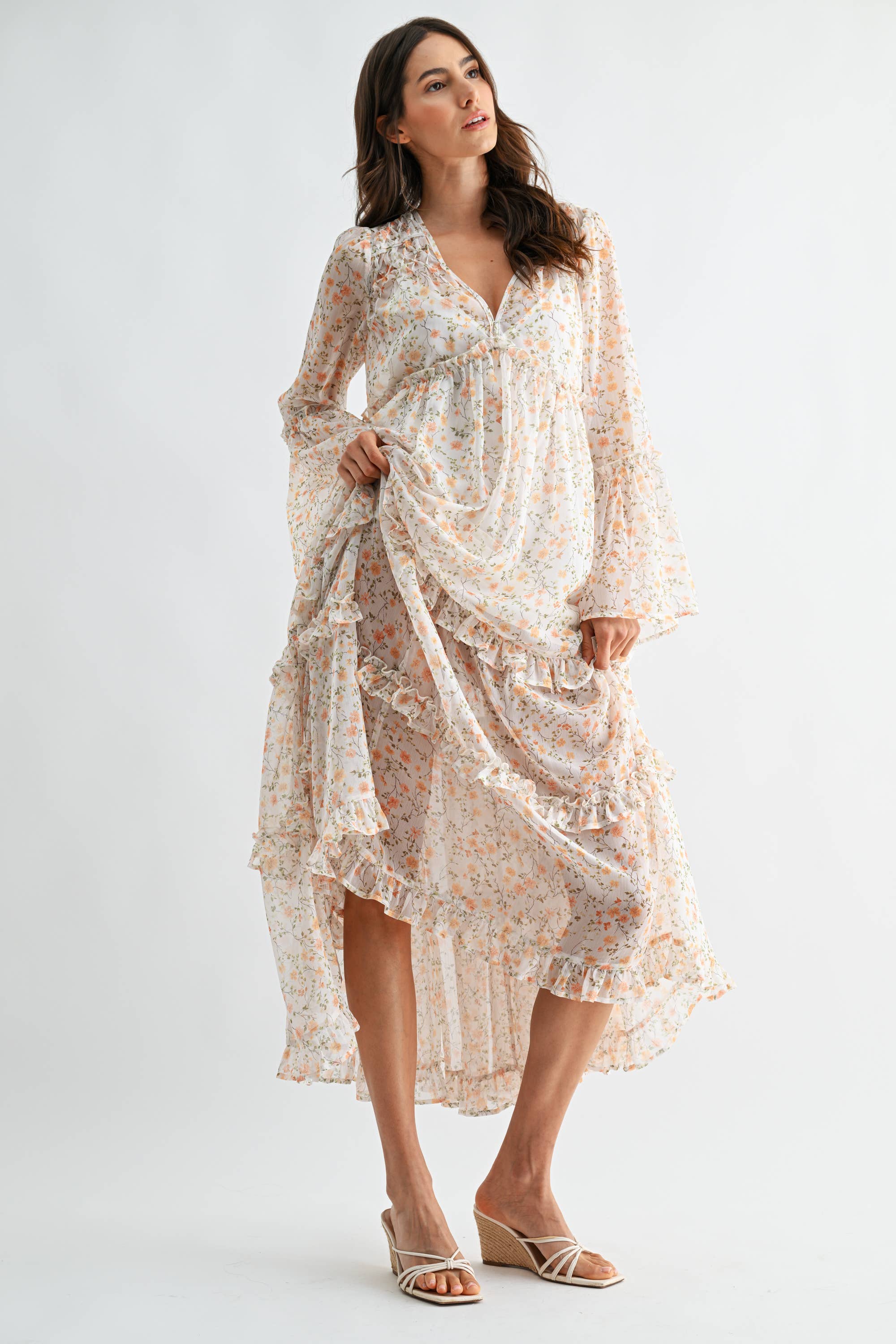 FLORAL RUFFLE MAXI DRESS
