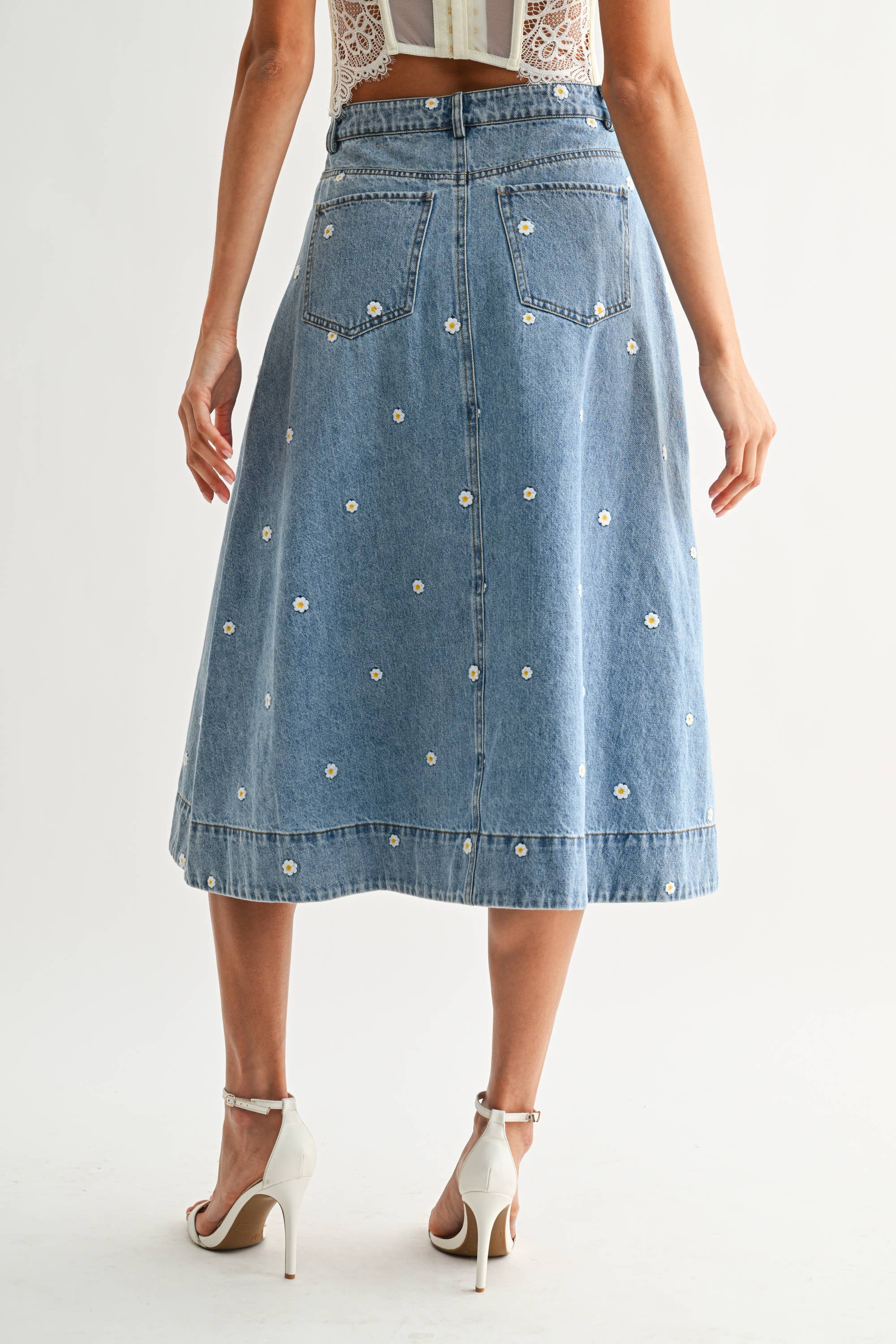 FLOWER DENIM SKIRT