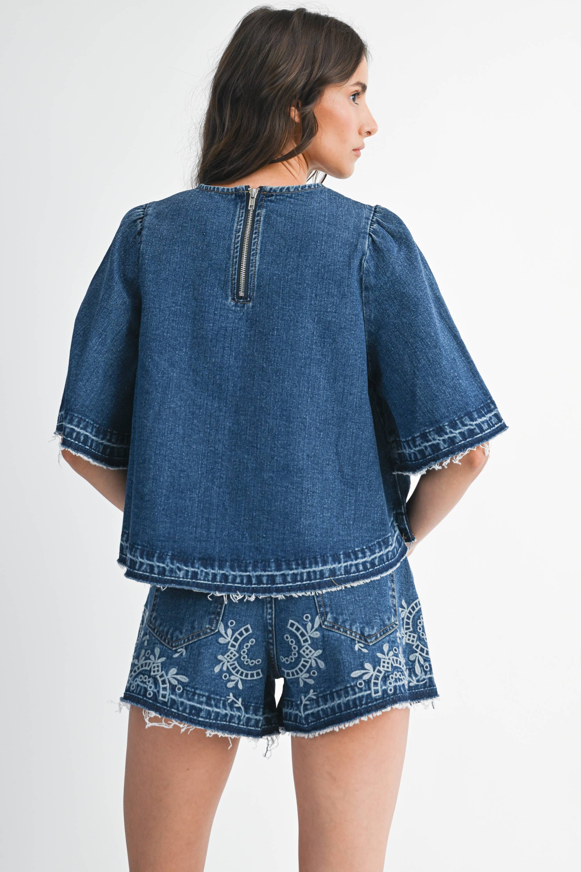 EMBROIDERED DENIM TOP (SET SOLD SEPARATELY)