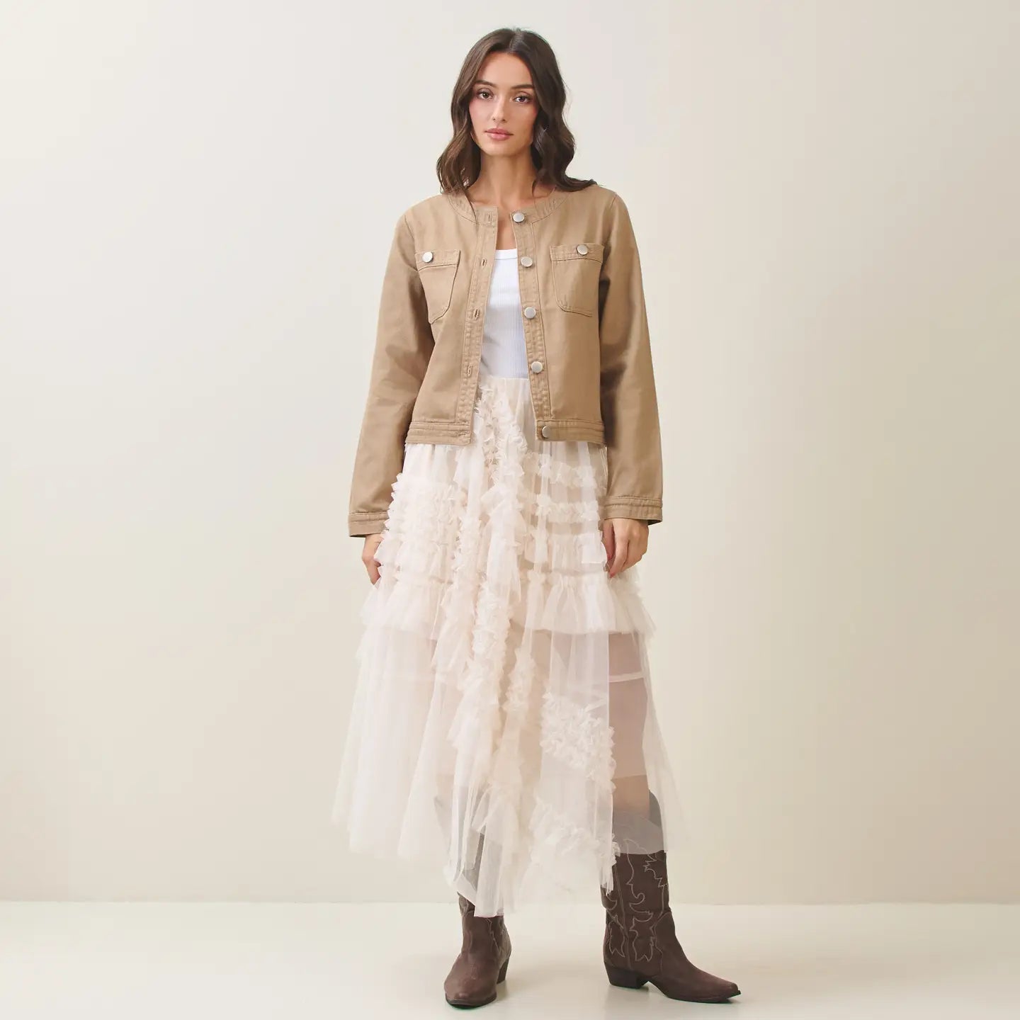 CREAM RUFFLE TULLE SKIRT