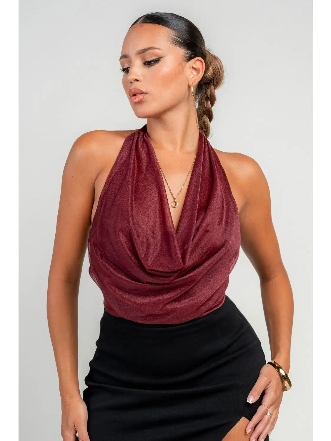 CRANBERRY RED HALTER BODYSUIT