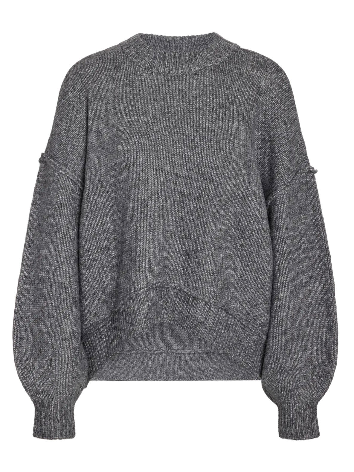 NM LUSIA O-NECK KNIT SWEATER | GRAY & CREAM
