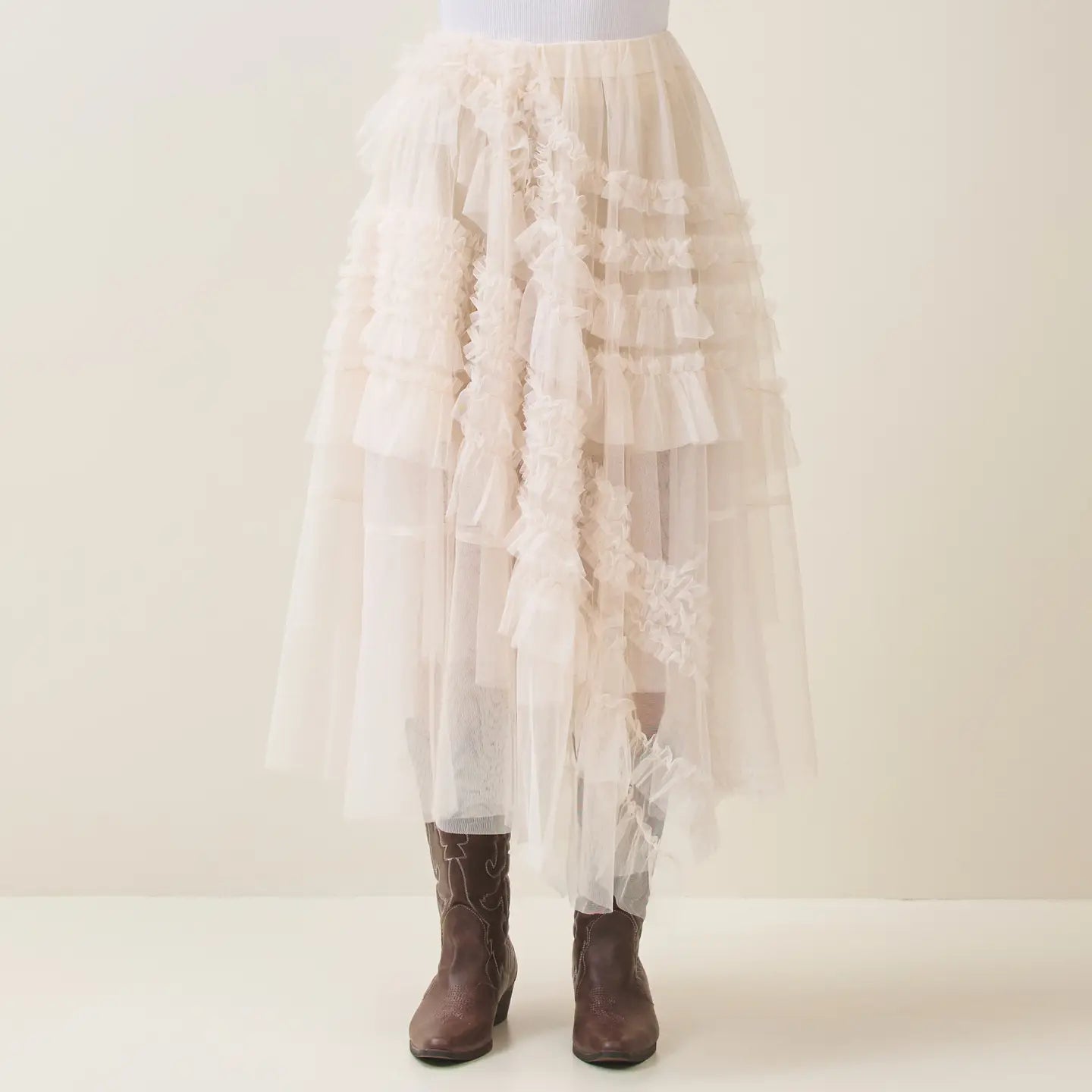 CREAM RUFFLE TULLE SKIRT