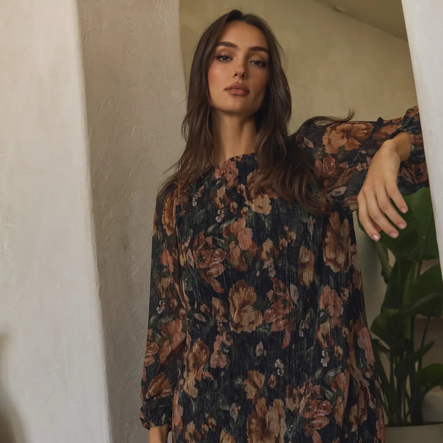 METALLIC FLORAL PRINT DRESS
