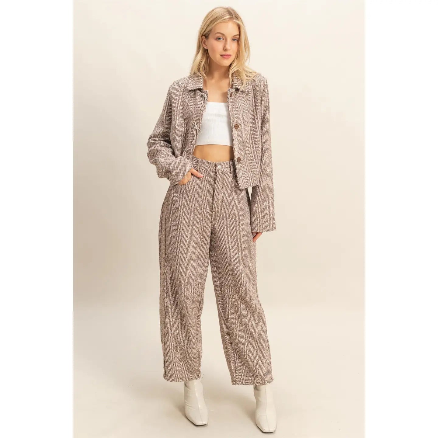 SPARKLY BOW HERRING BONE JACKET