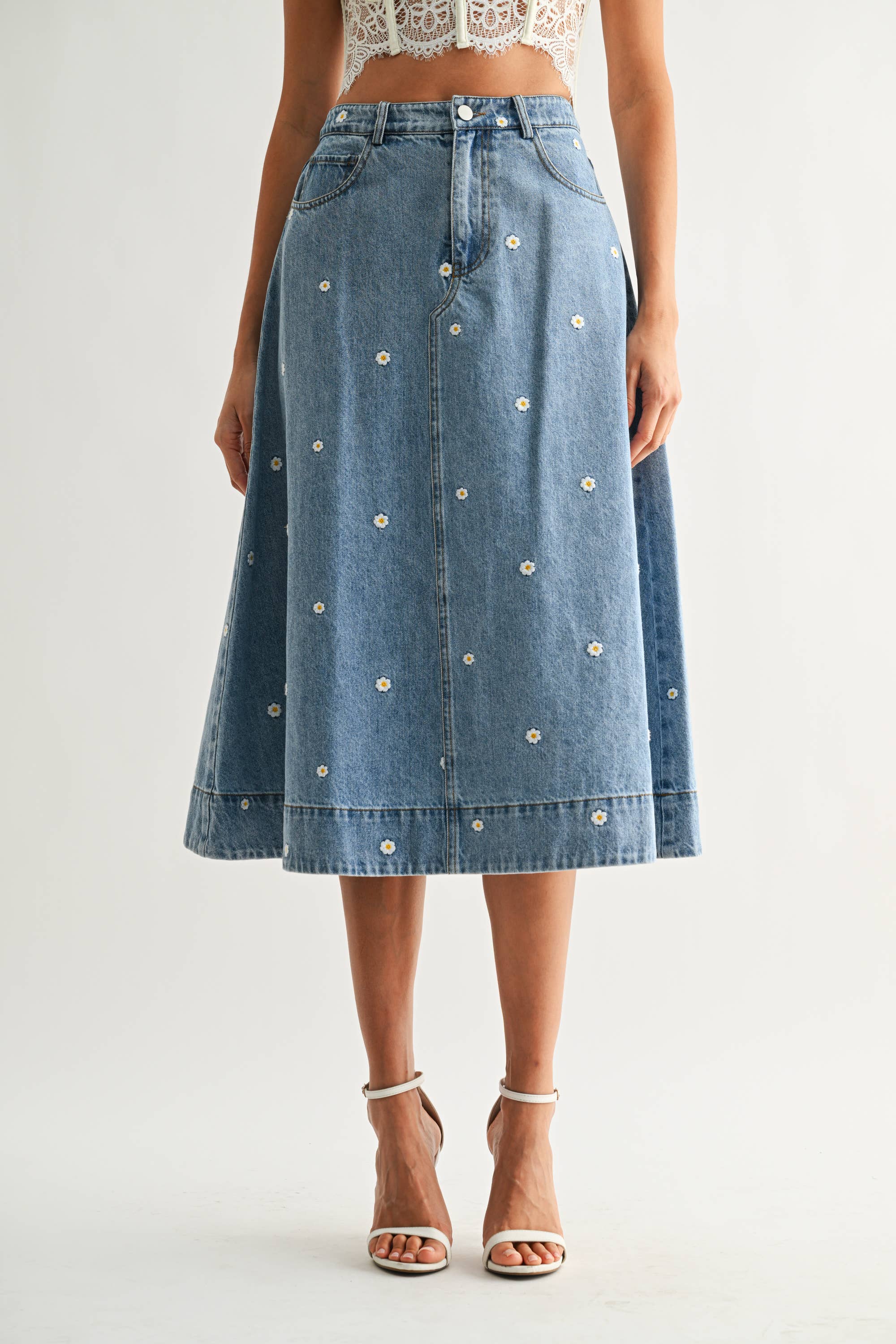 FLOWER DENIM SKIRT