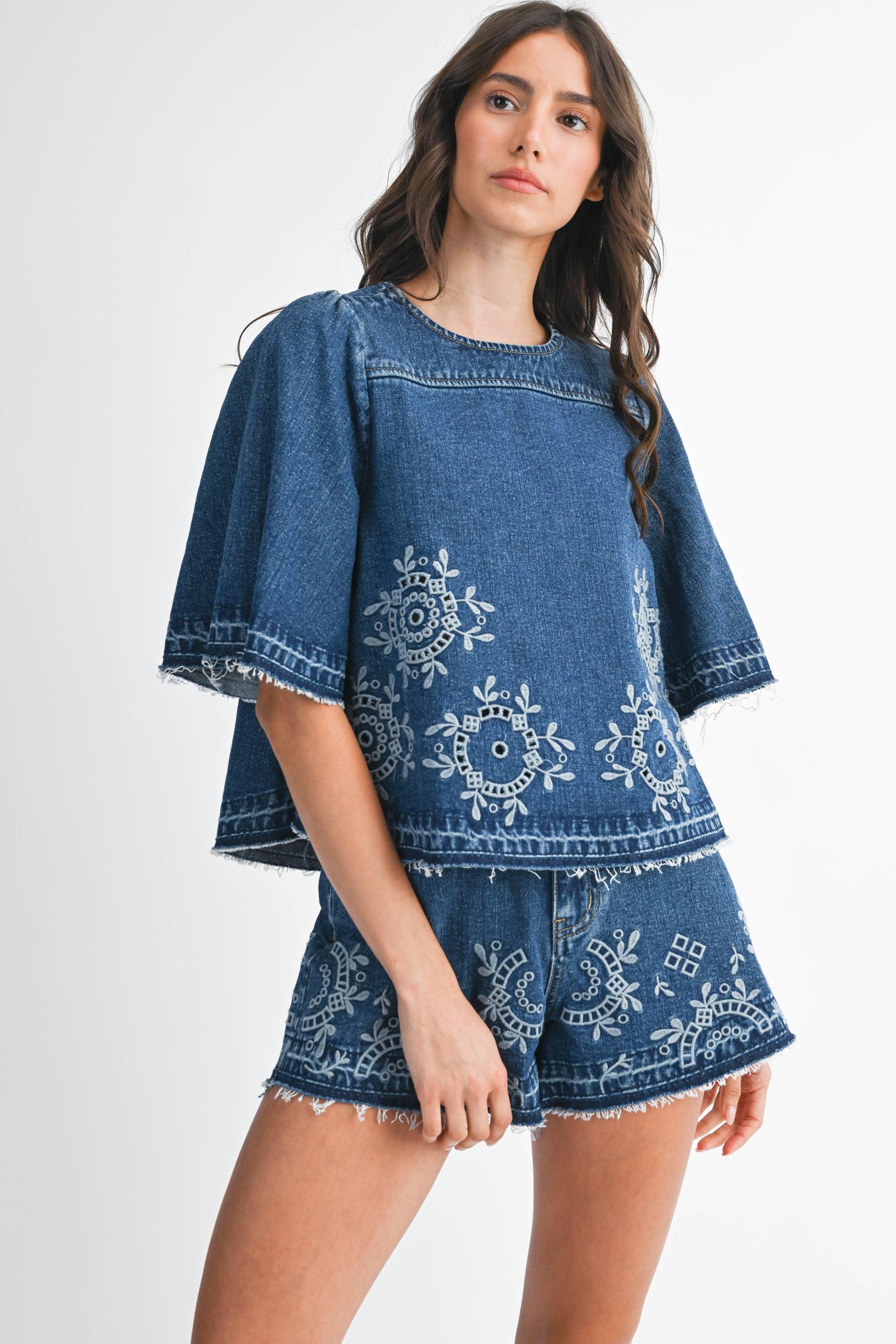 EMBROIDERED DENIM TOP (SET SOLD SEPARATELY)