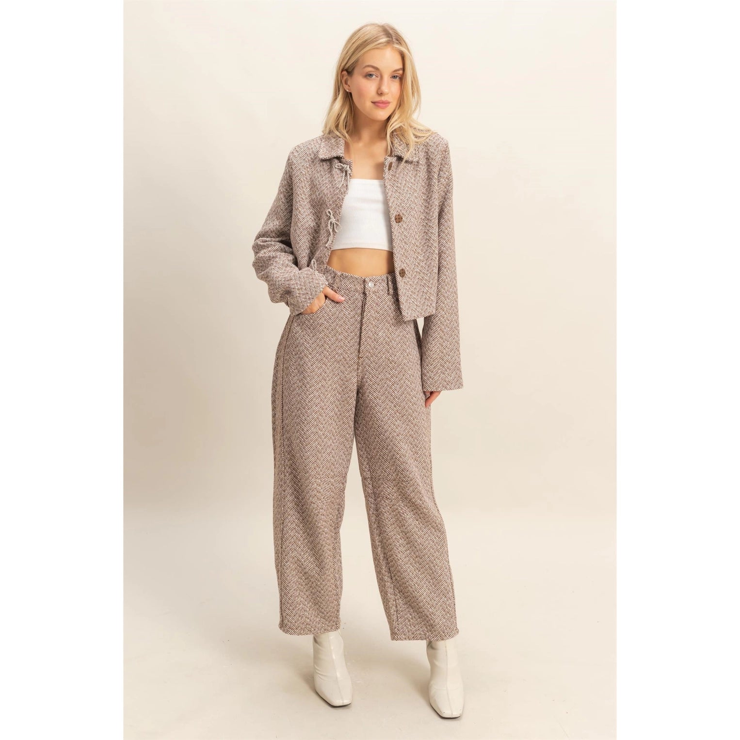 HERRING BONE BARREL PANTS