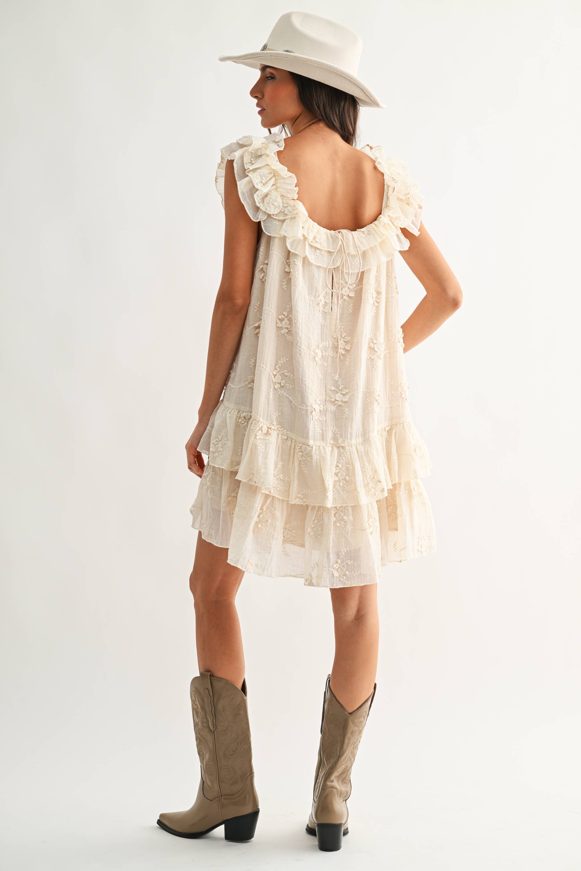 MABEL RUFFLED EMBROIDERED DRESS