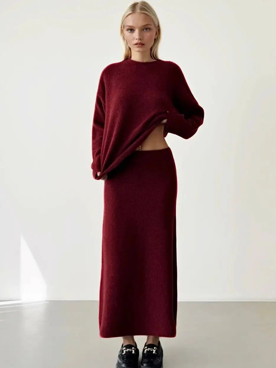 BURGUNDY SKIRT + SWEATER SET