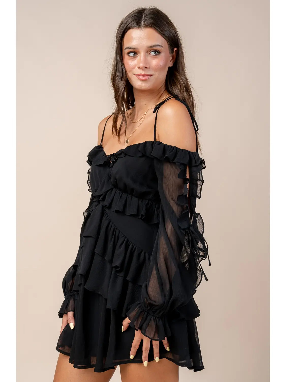BLACK RUFFLE MINI DRESS