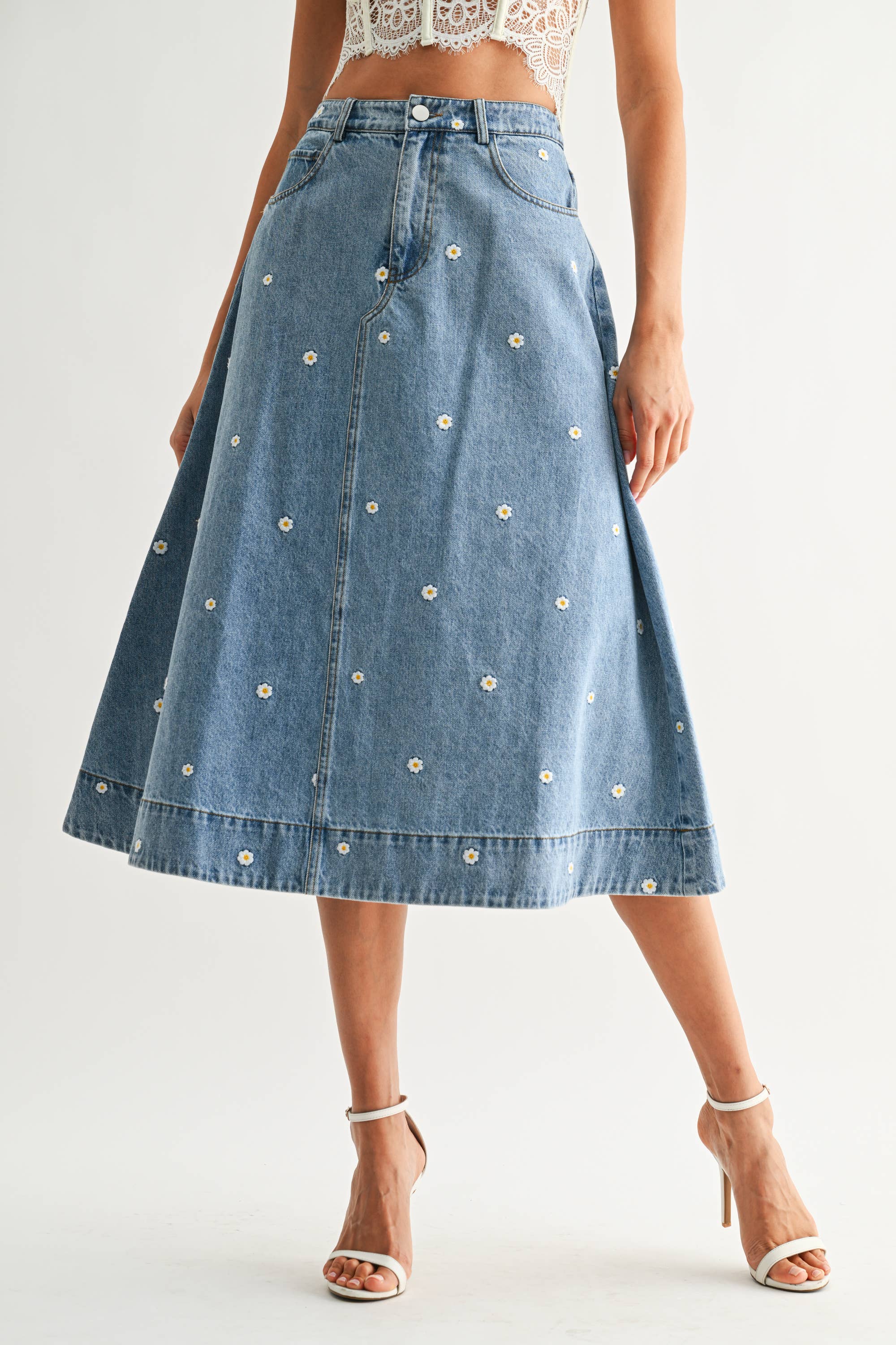 FLOWER DENIM SKIRT