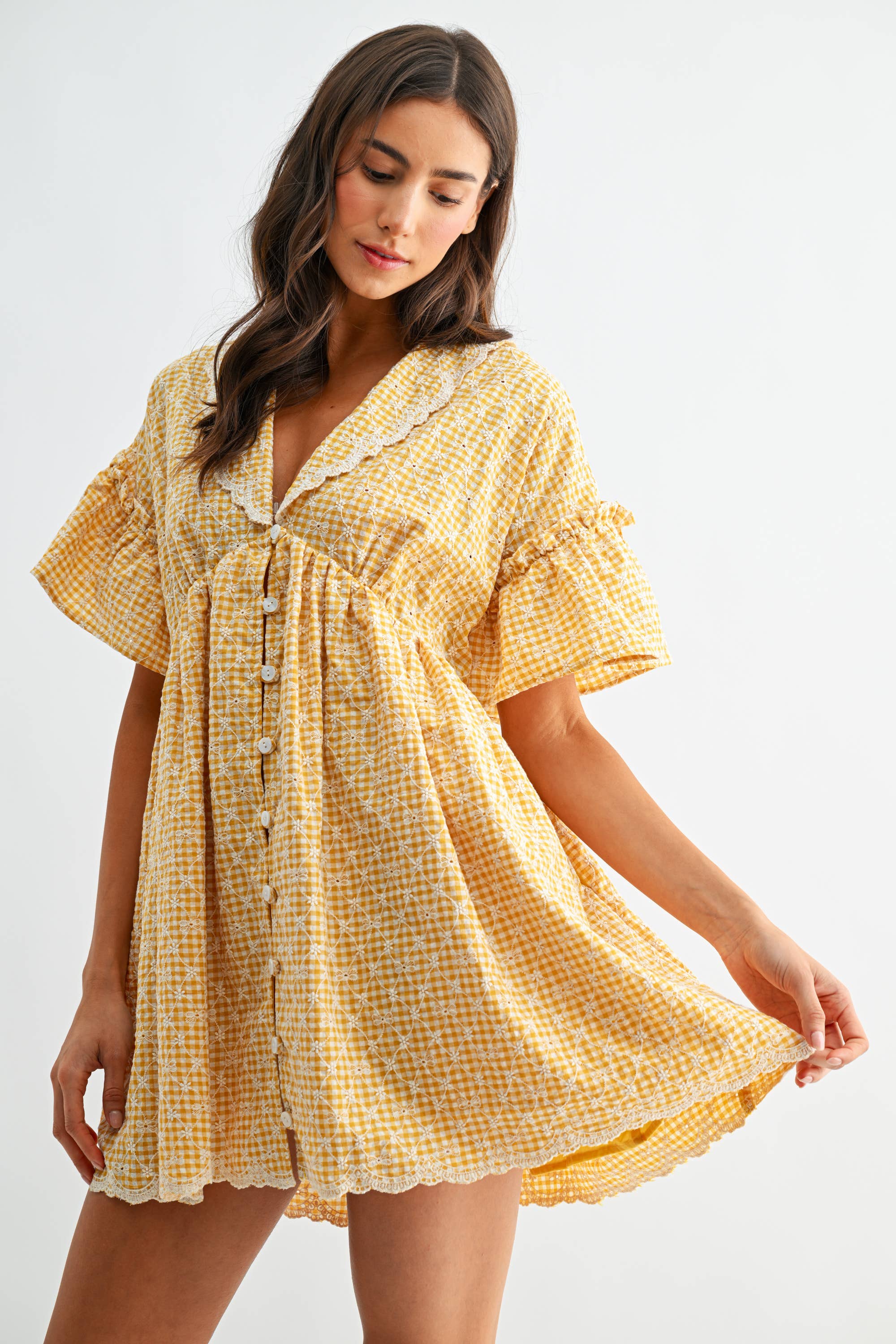 SUNNY DAYS GINGHAM BABYDOLL DRESS