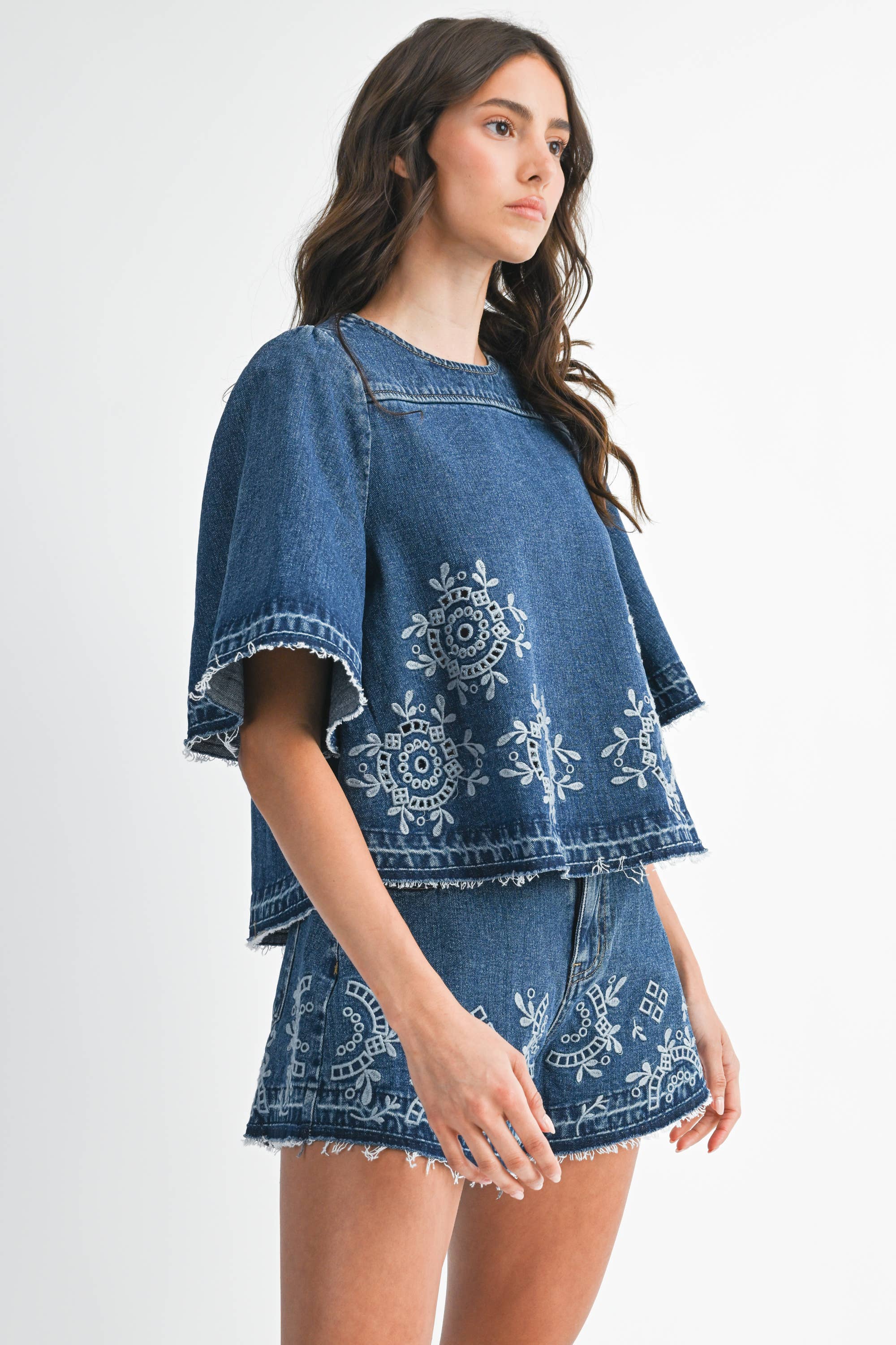 EMBROIDERED DENIM TOP (SET SOLD SEPARATELY)