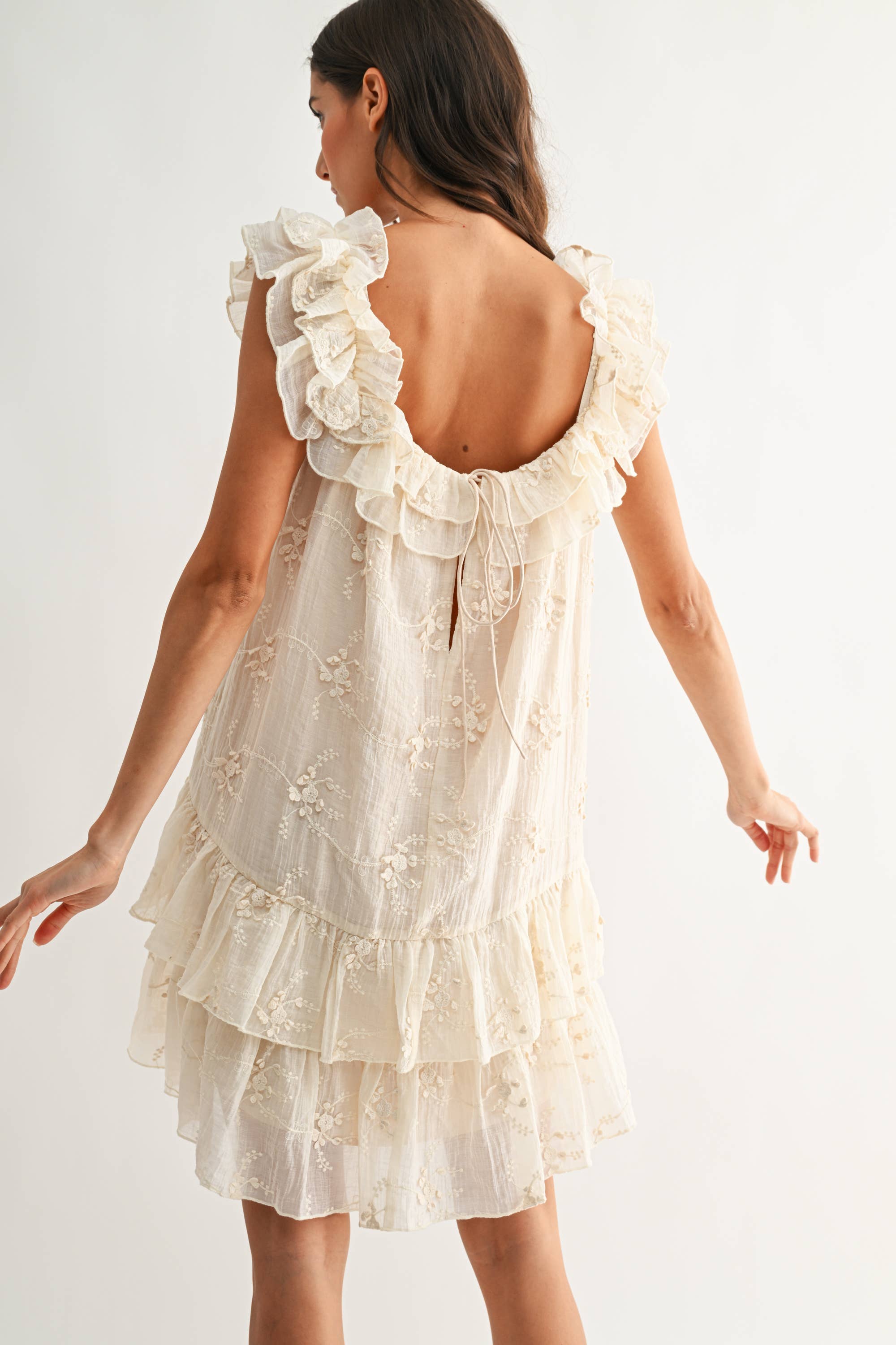 MABEL RUFFLED EMBROIDERED DRESS