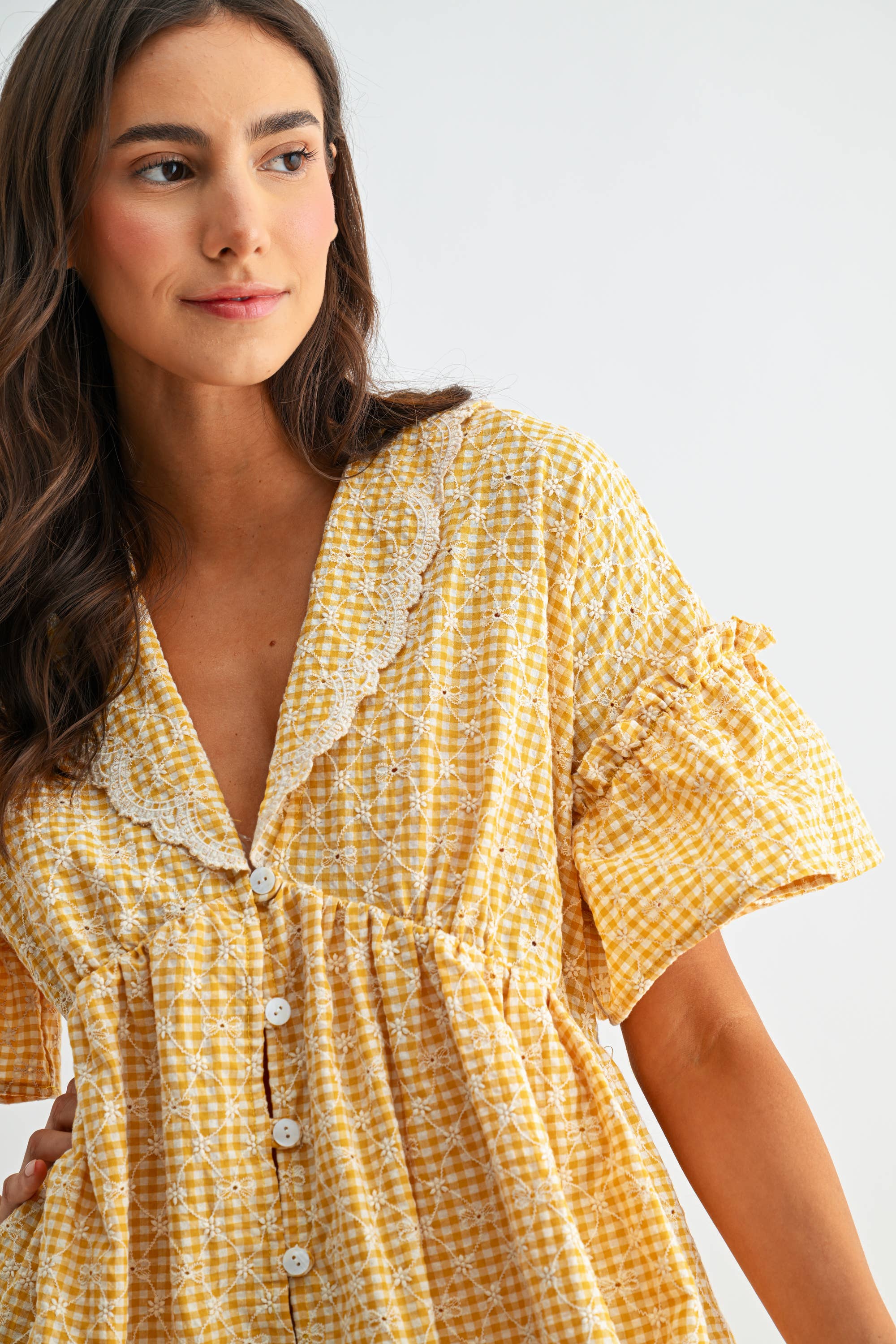 SUNNY DAYS GINGHAM BABYDOLL DRESS