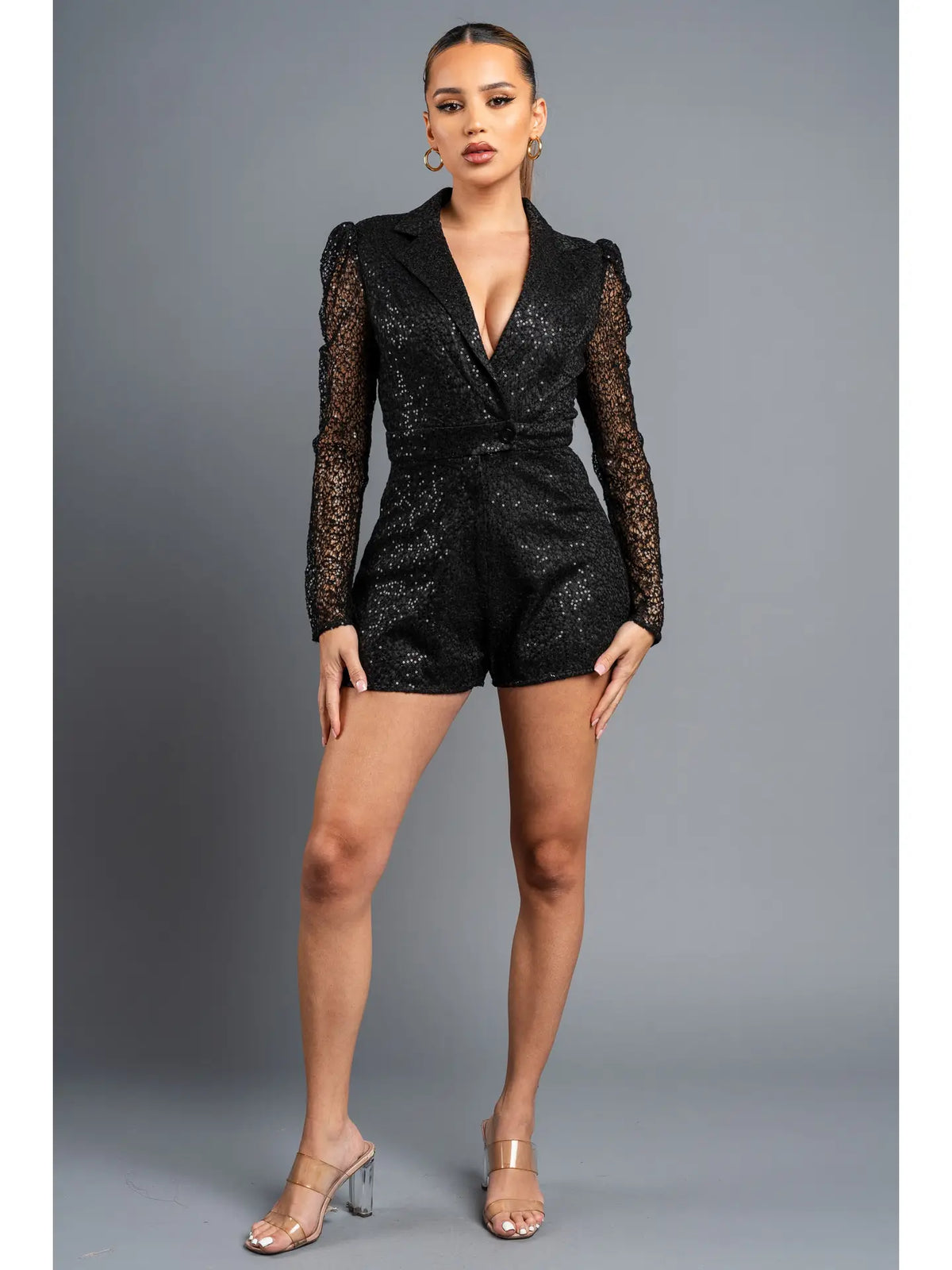black glitter romper dress SEQUIN Sleeve Type_Strapless