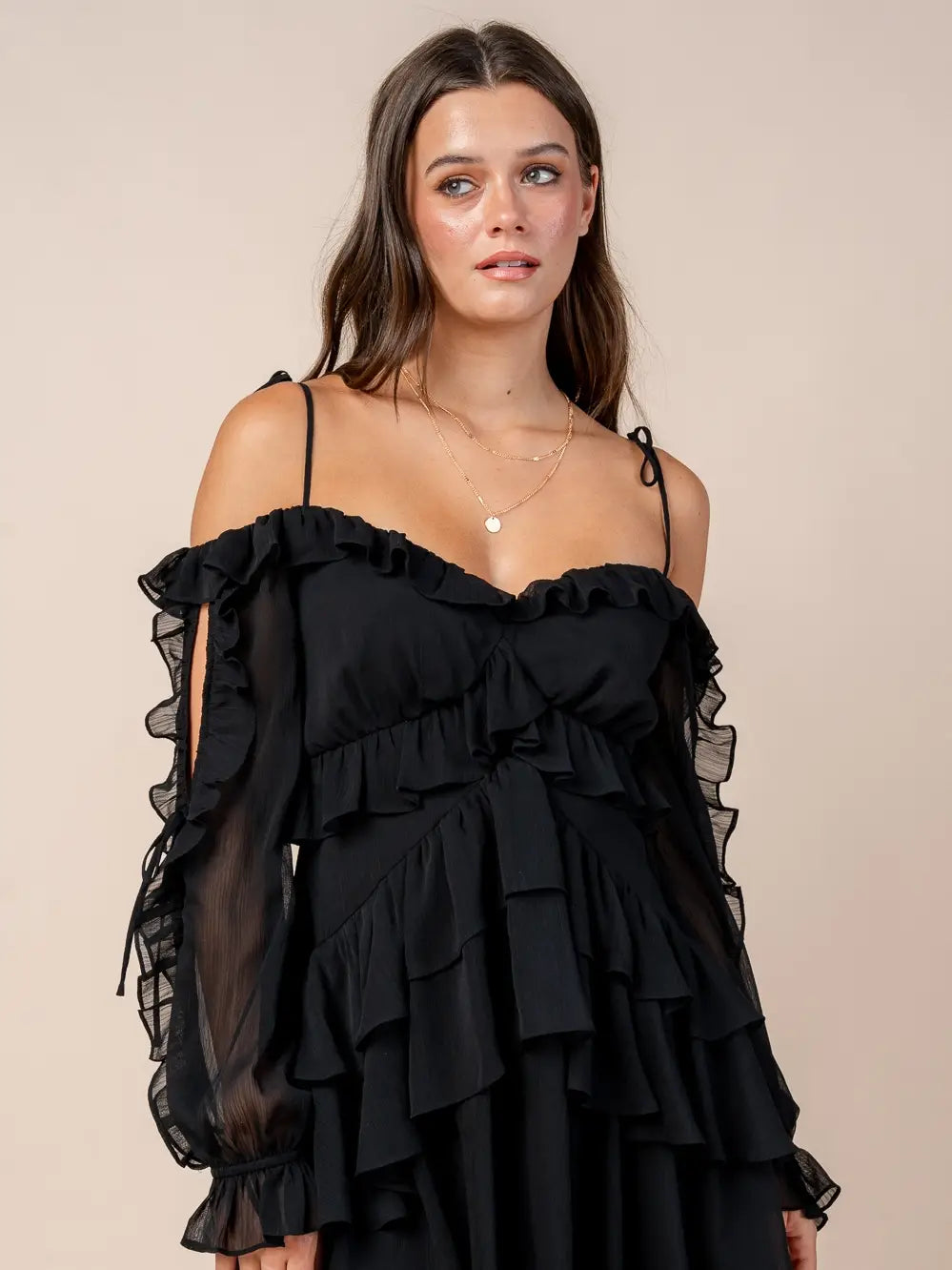 BLACK RUFFLE MINI DRESS