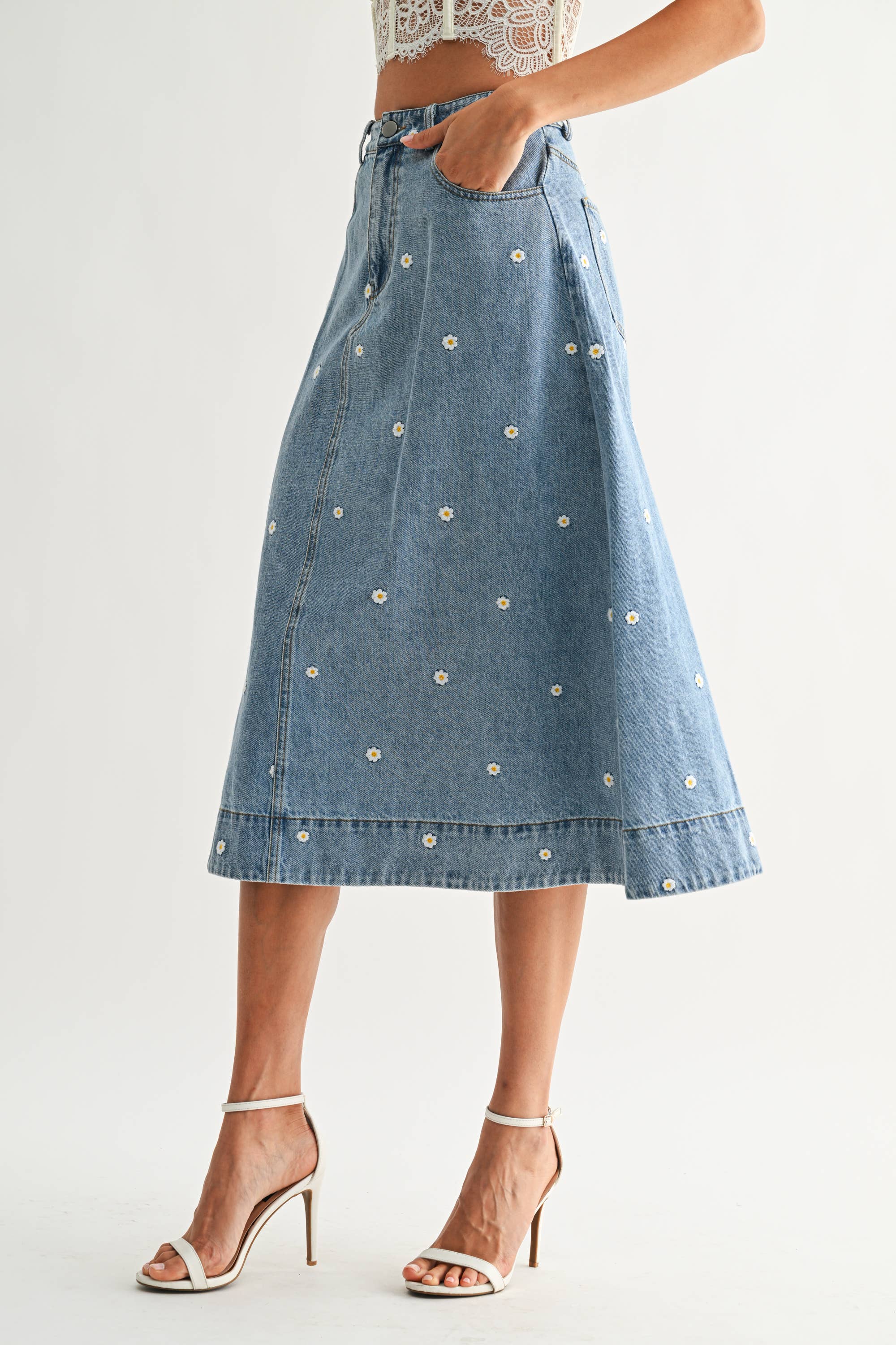 FLOWER DENIM SKIRT