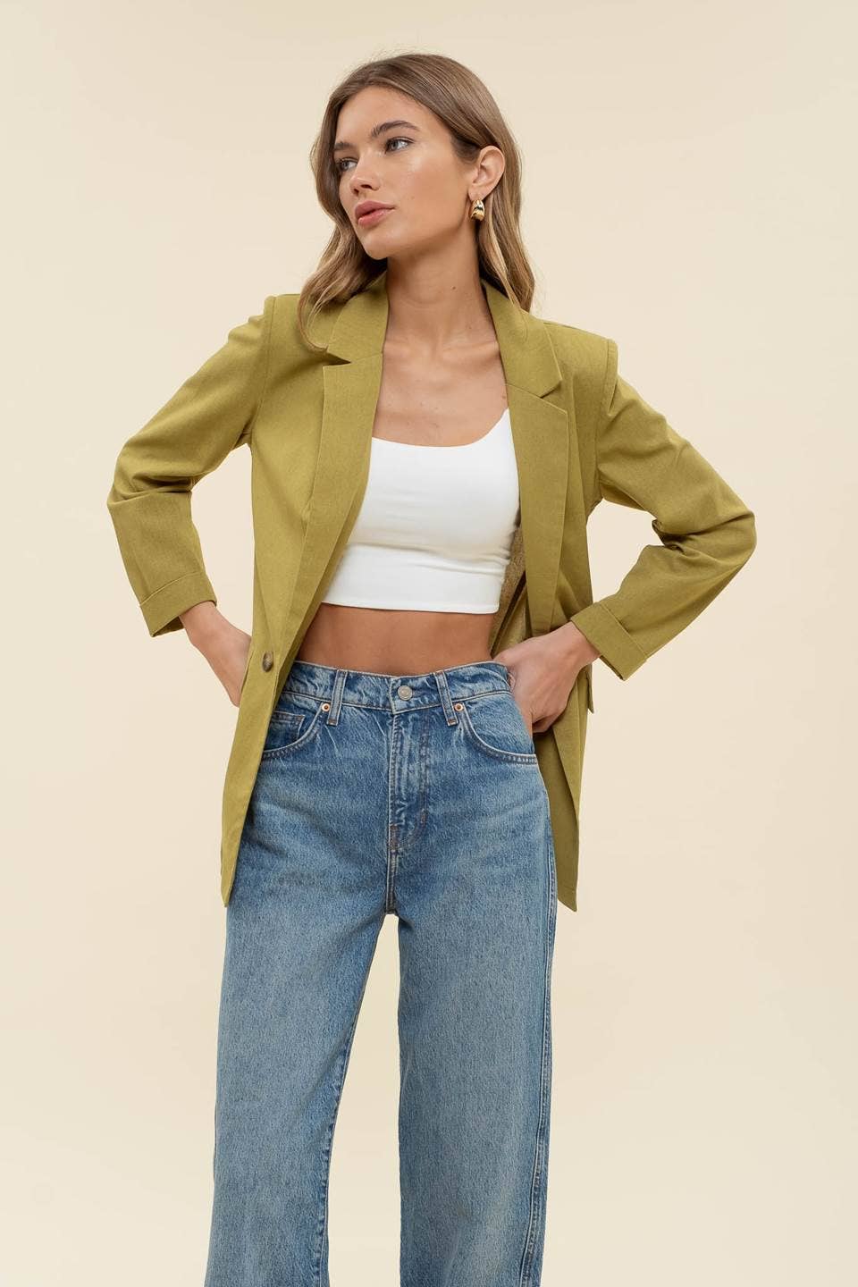 OATMEAL COLLARED BLAZER