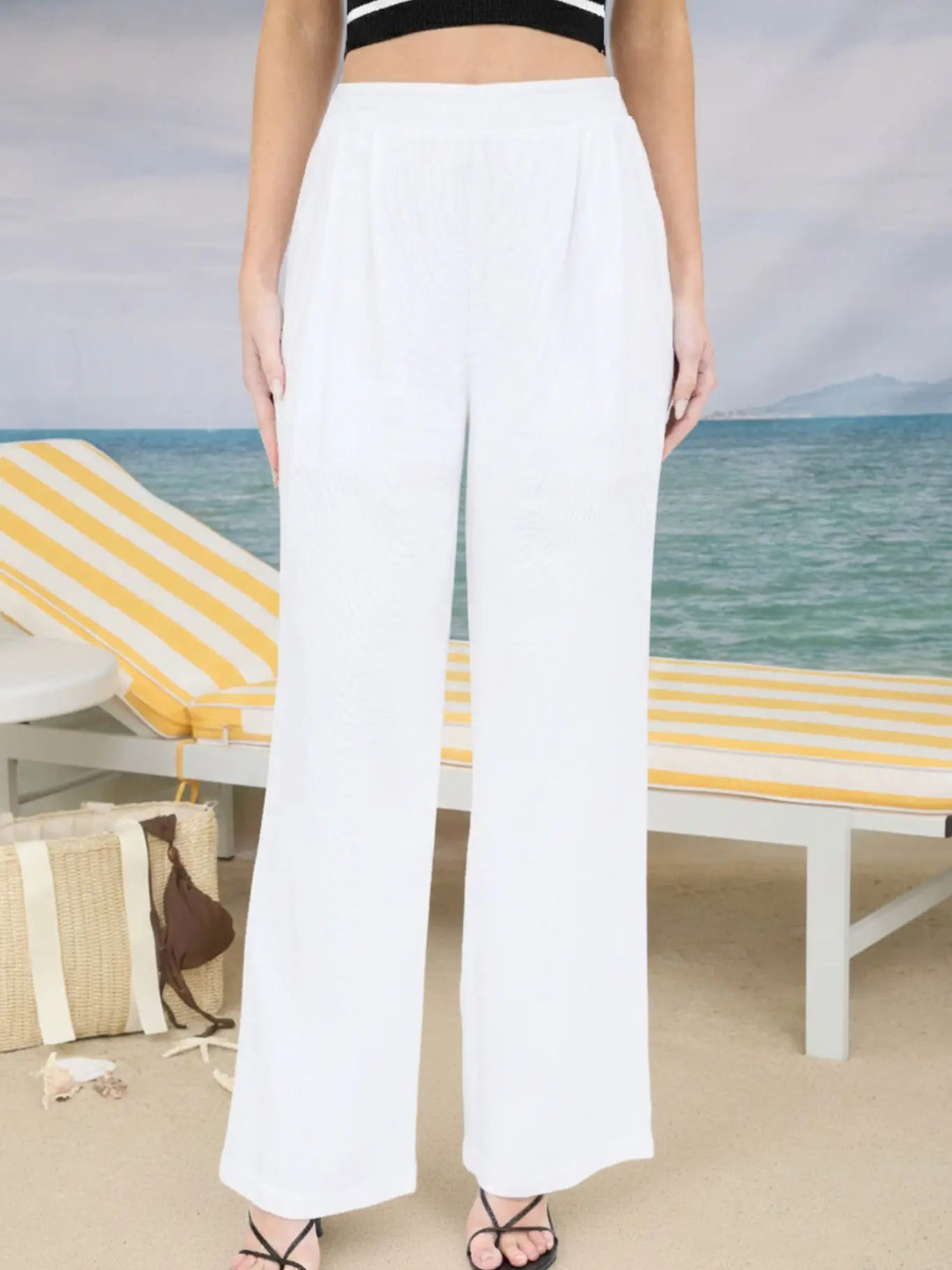 WHITE LINEN BLEND PANTS