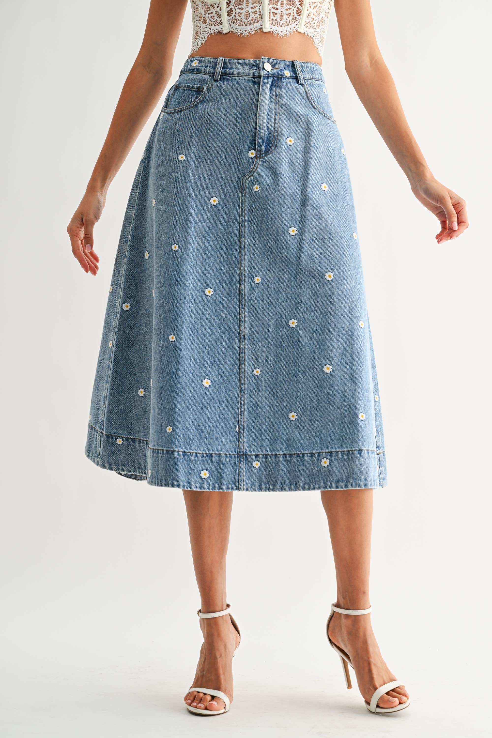 FLOWER DENIM SKIRT