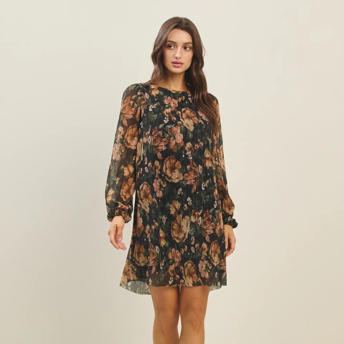 METALLIC FLORAL PRINT DRESS