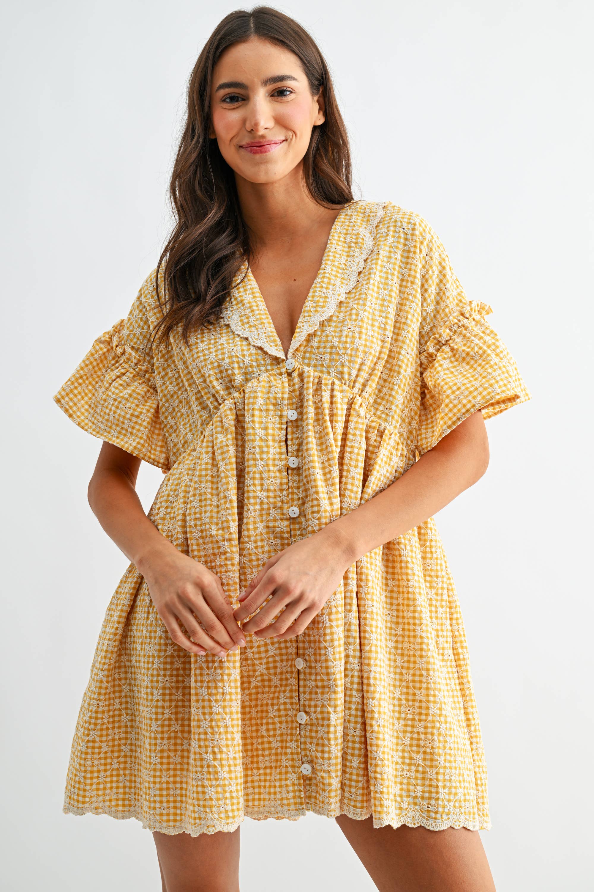 SUNNY DAYS GINGHAM BABYDOLL DRESS