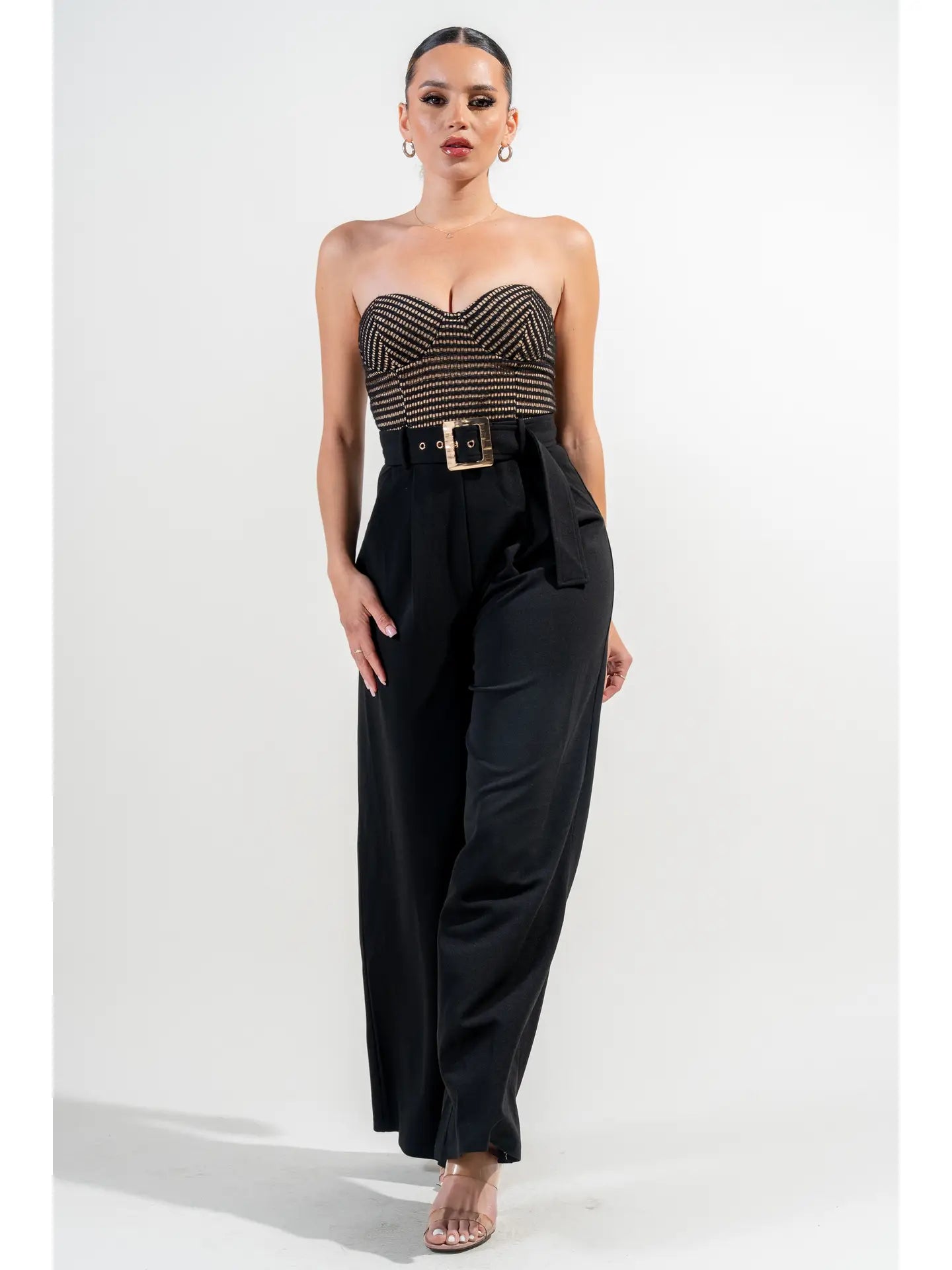 SWEETHEART BELTED JUMPSUIT