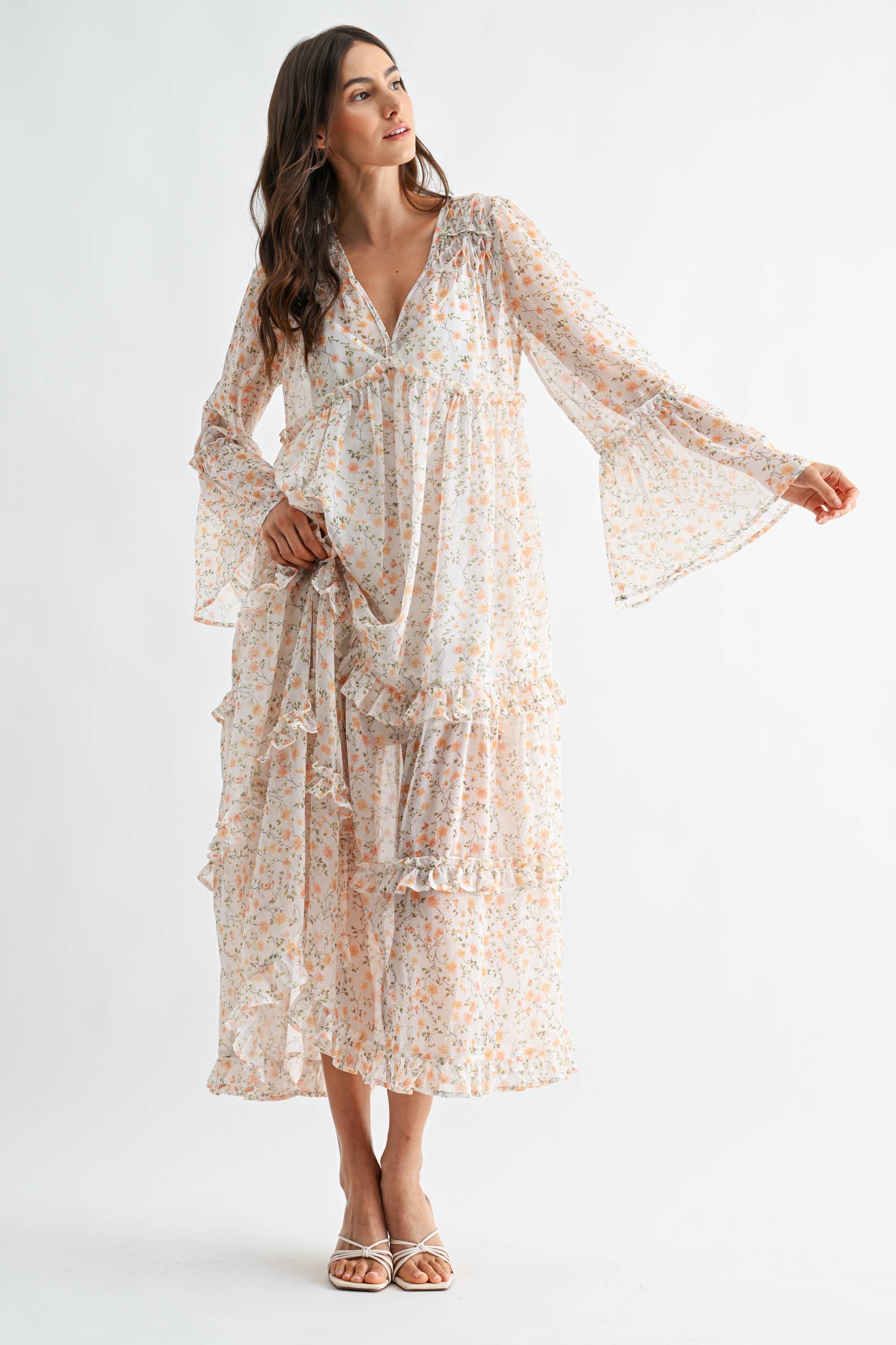 FLORAL RUFFLE MAXI DRESS