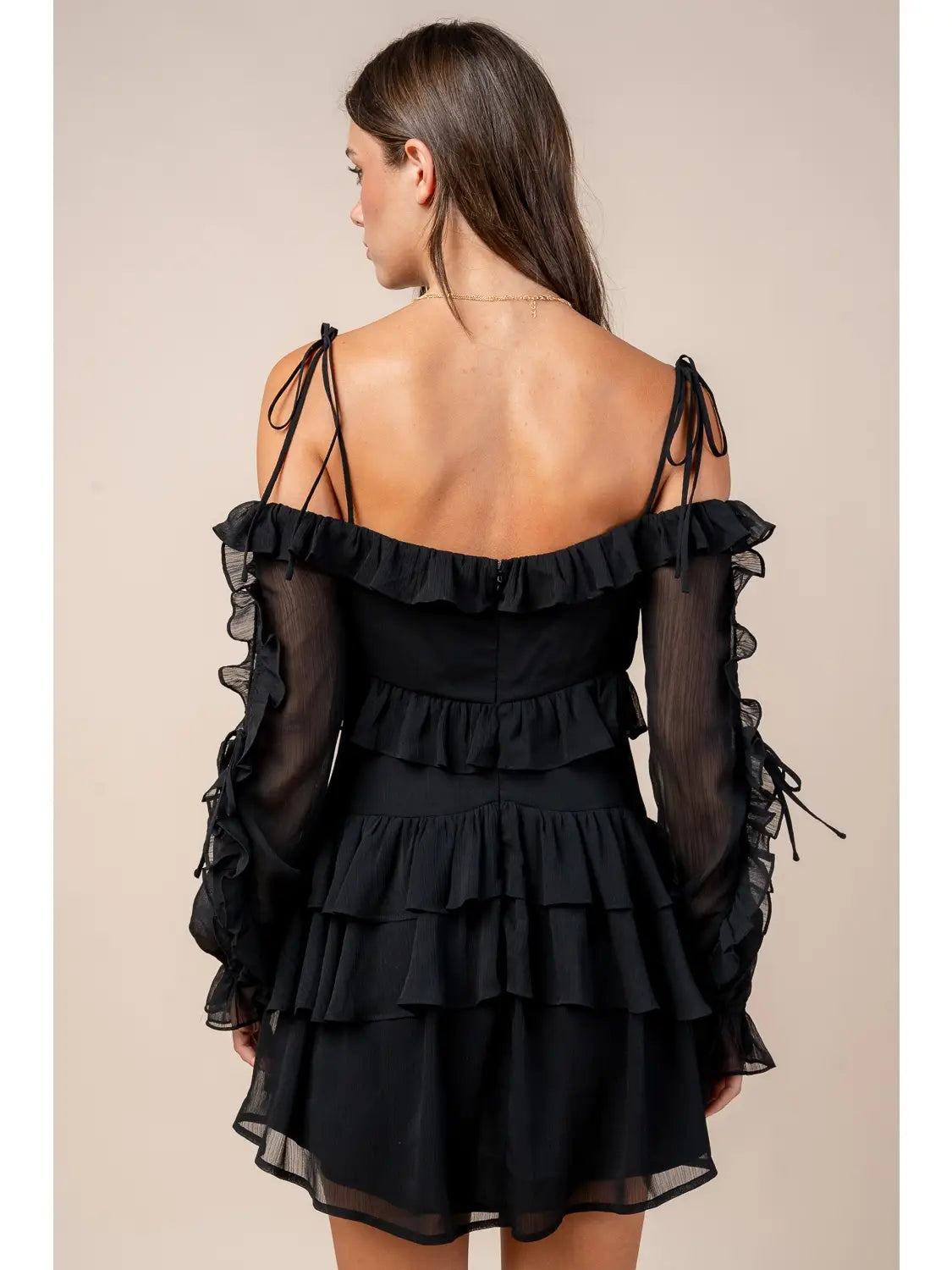 BLACK RUFFLE MINI DRESS