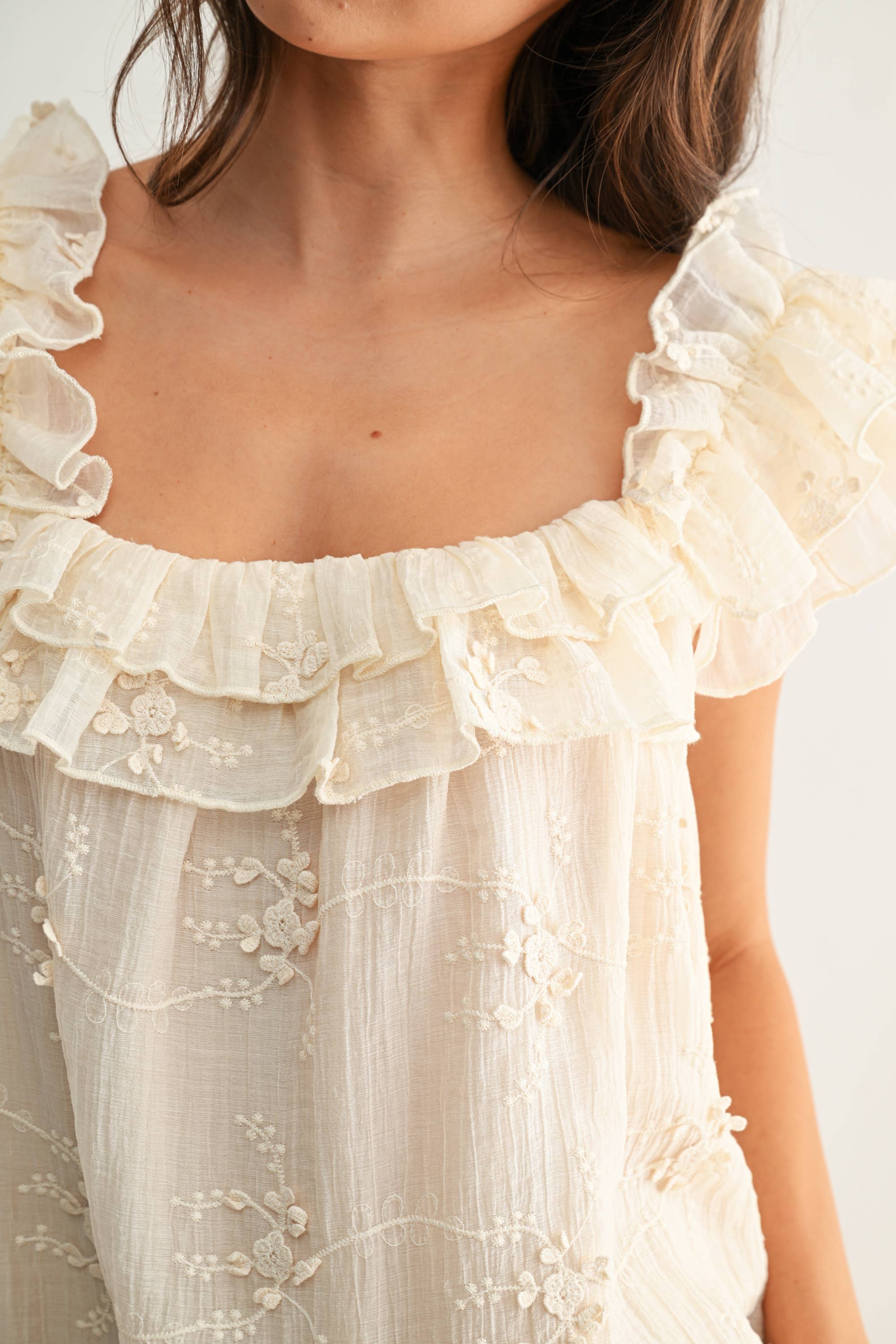 MABEL RUFFLED EMBROIDERED DRESS