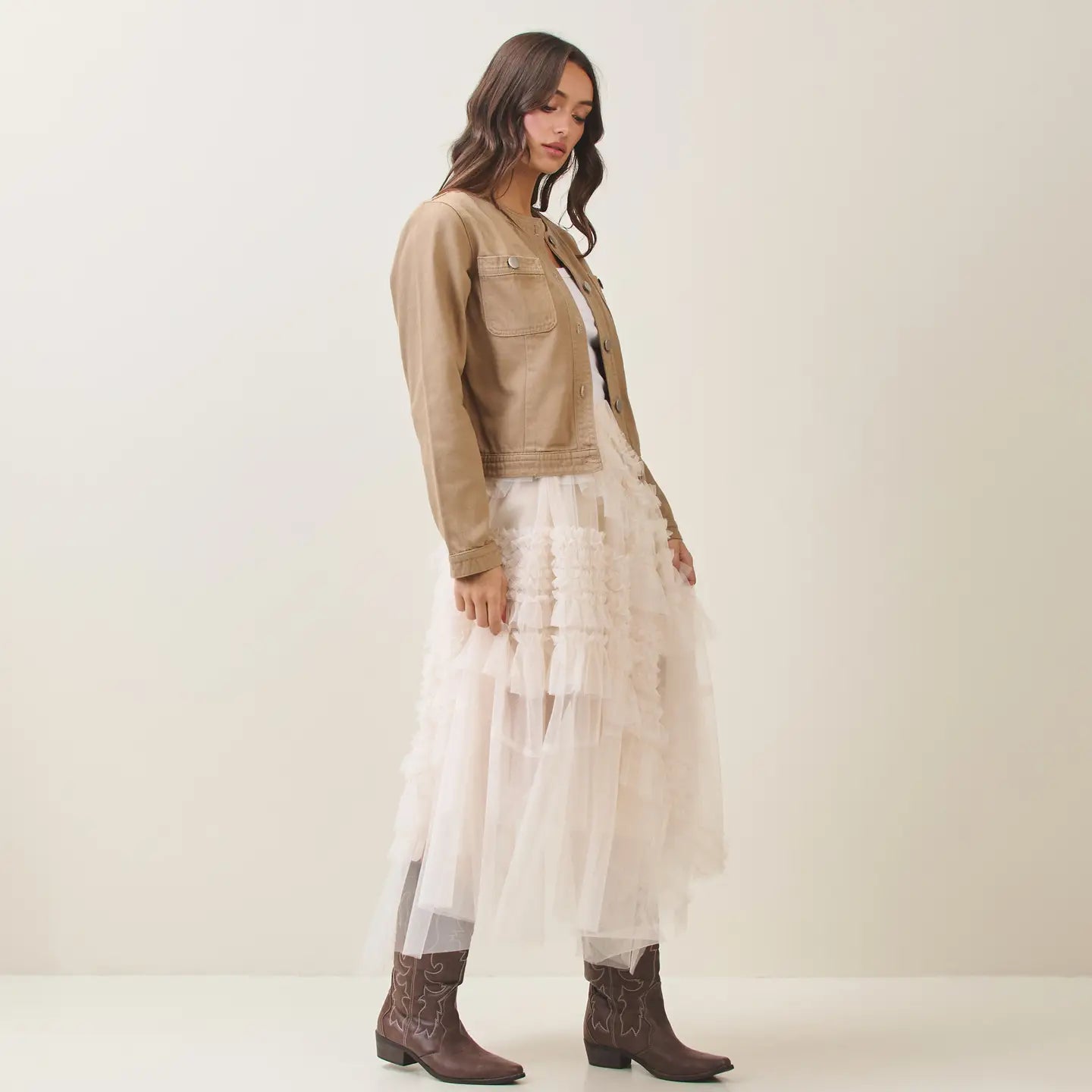 CREAM RUFFLE TULLE SKIRT