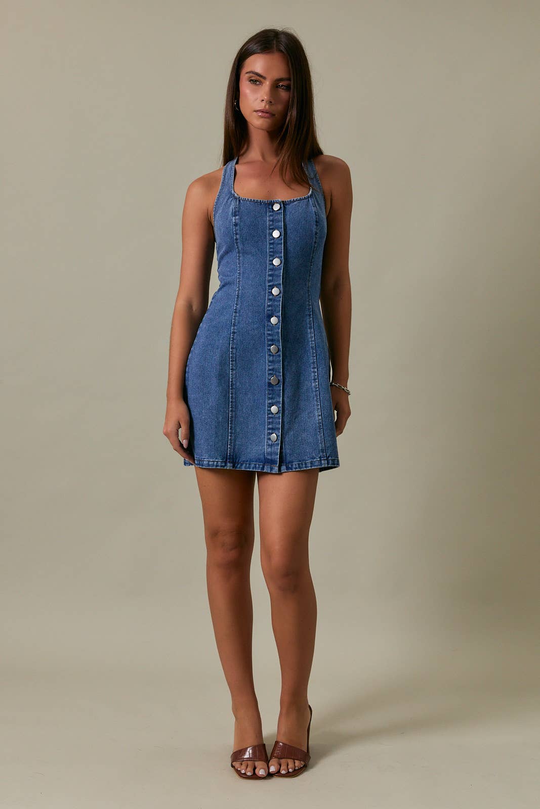 HALTER NECK DENIM MINI DRESS