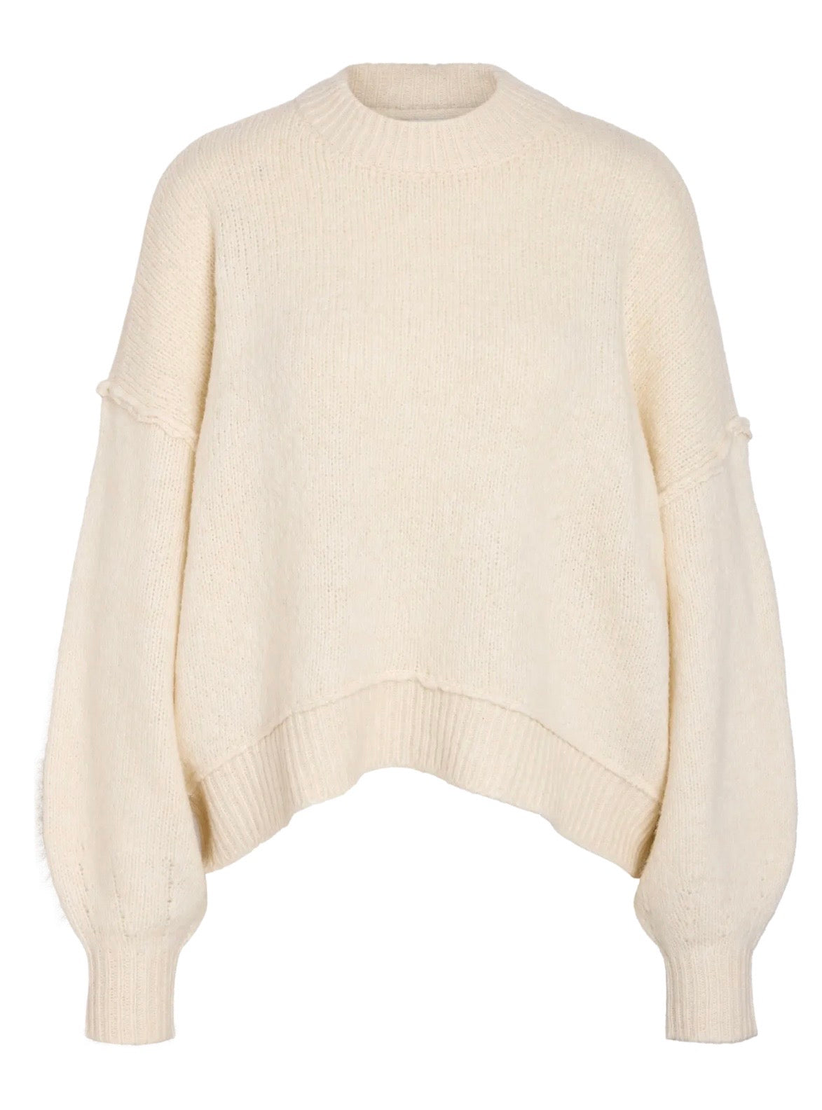 NM LUSIA O-NECK KNIT SWEATER | GRAY & CREAM
