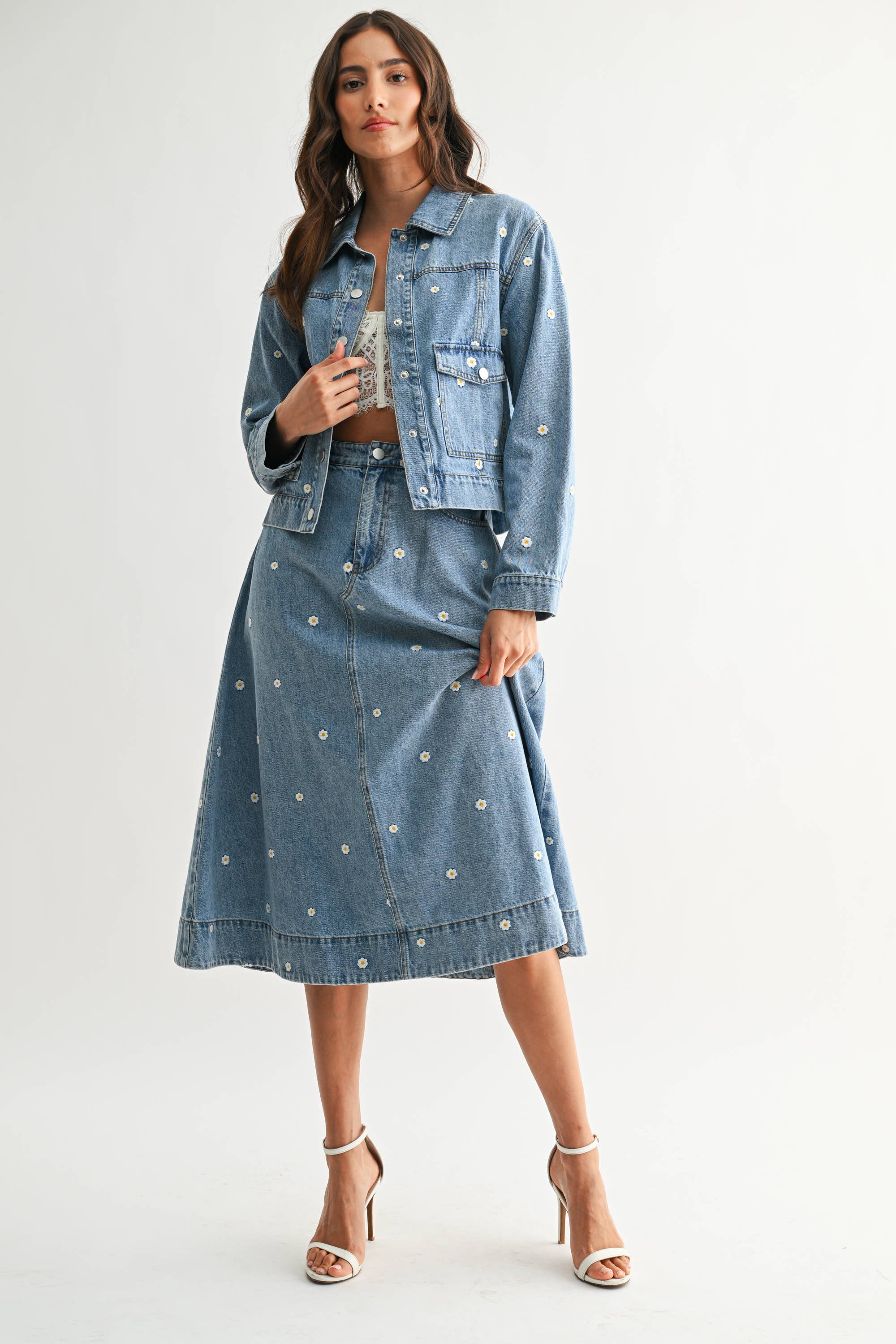 FLOWER DENIM SKIRT
