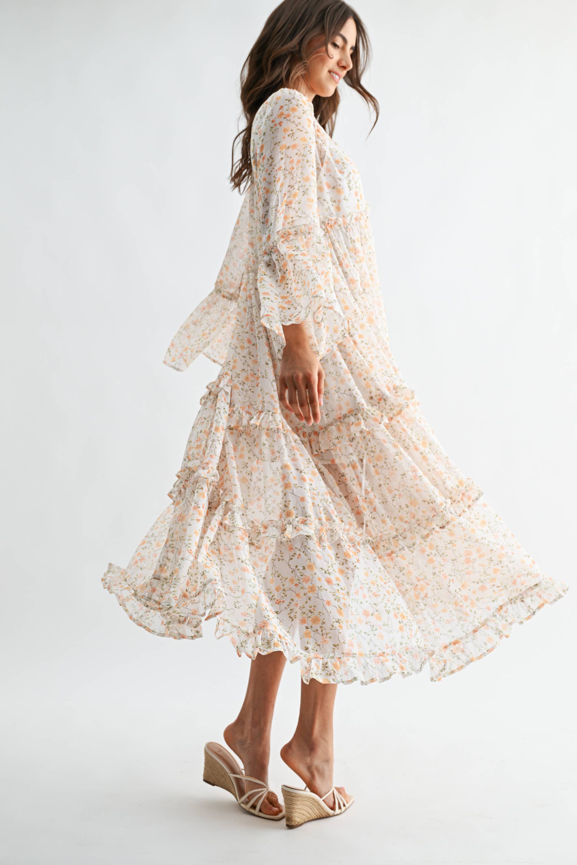 FLORAL RUFFLE MAXI DRESS