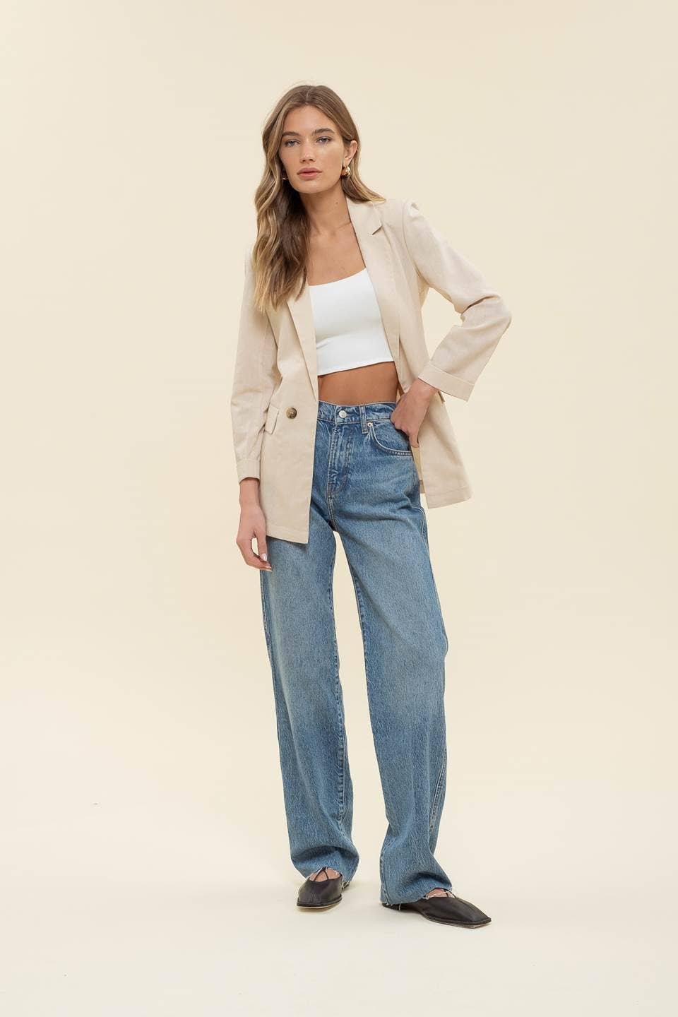 OATMEAL COLLARED BLAZER
