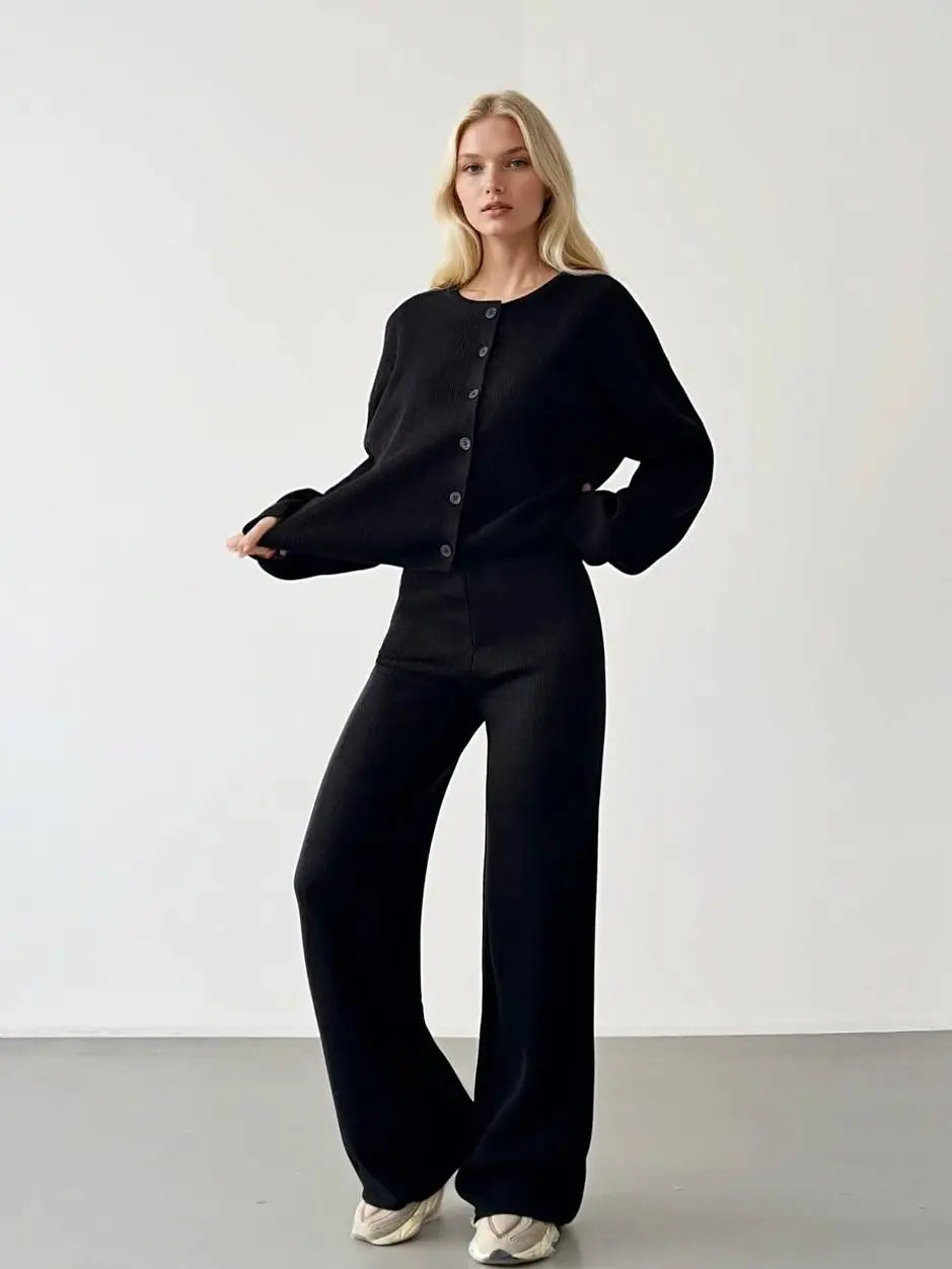 RIBBED CARDI LOUNGE SET