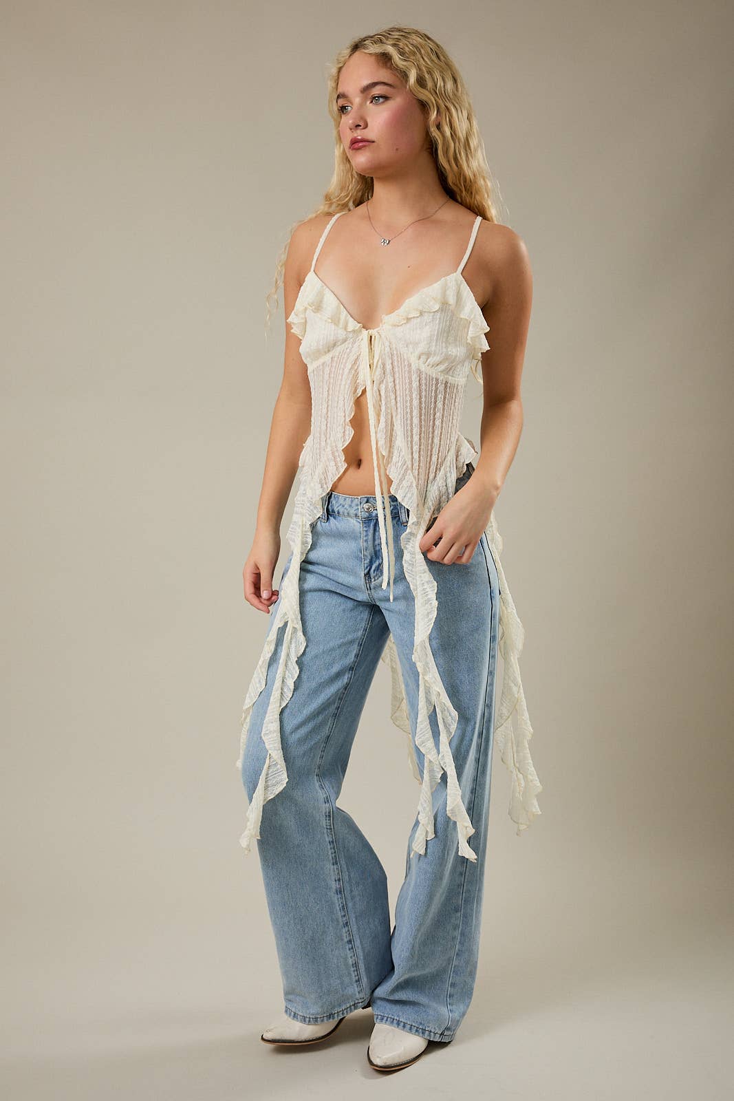 TIE FRONT SLEEVELESS LACE UP