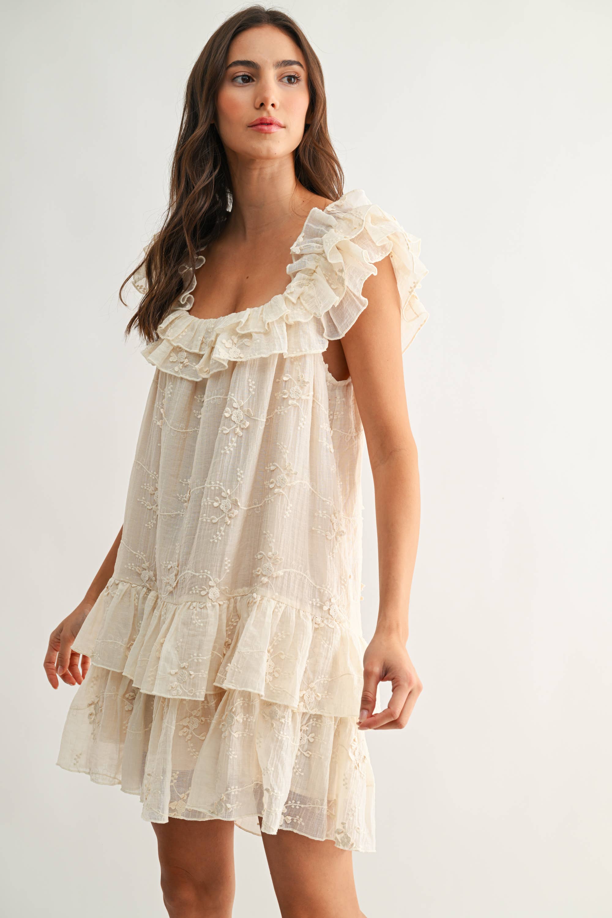MABEL RUFFLED EMBROIDERED DRESS