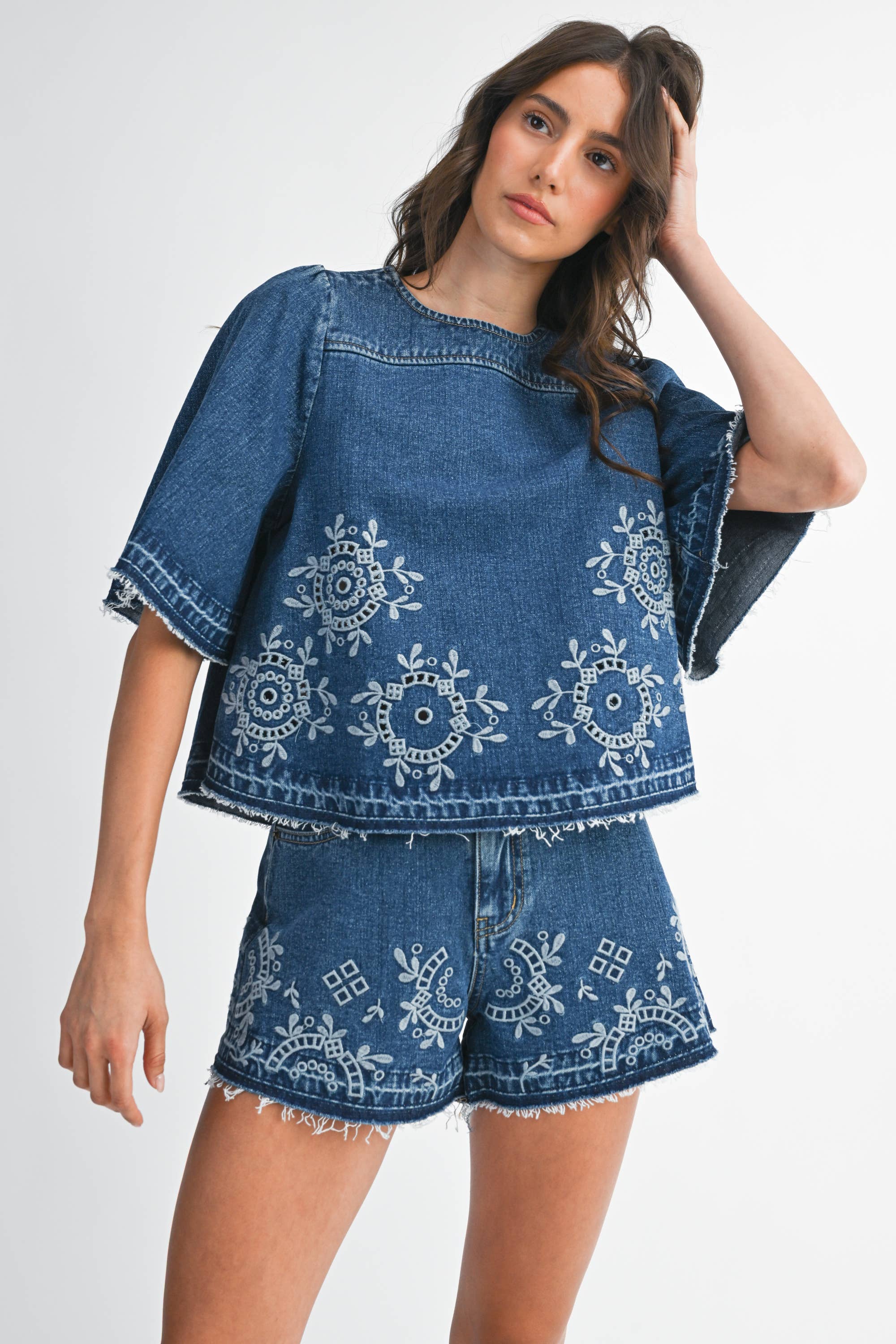 EMBROIDERED DENIM TOP (SET SOLD SEPARATELY)