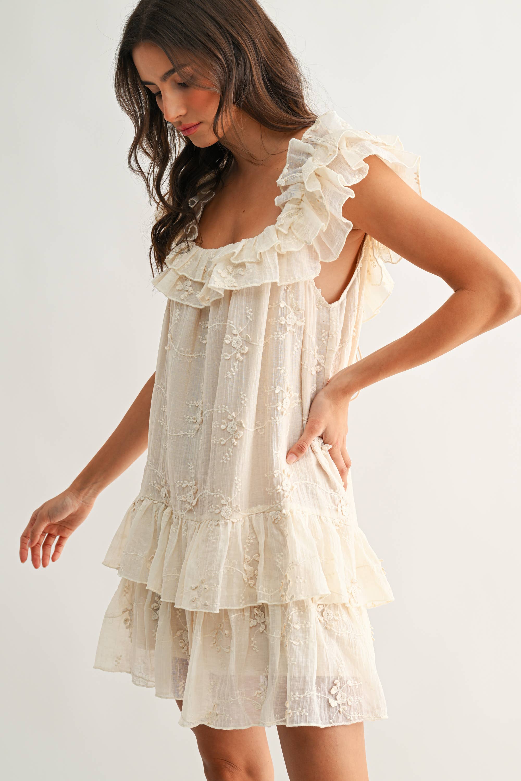 MABEL RUFFLED EMBROIDERED DRESS