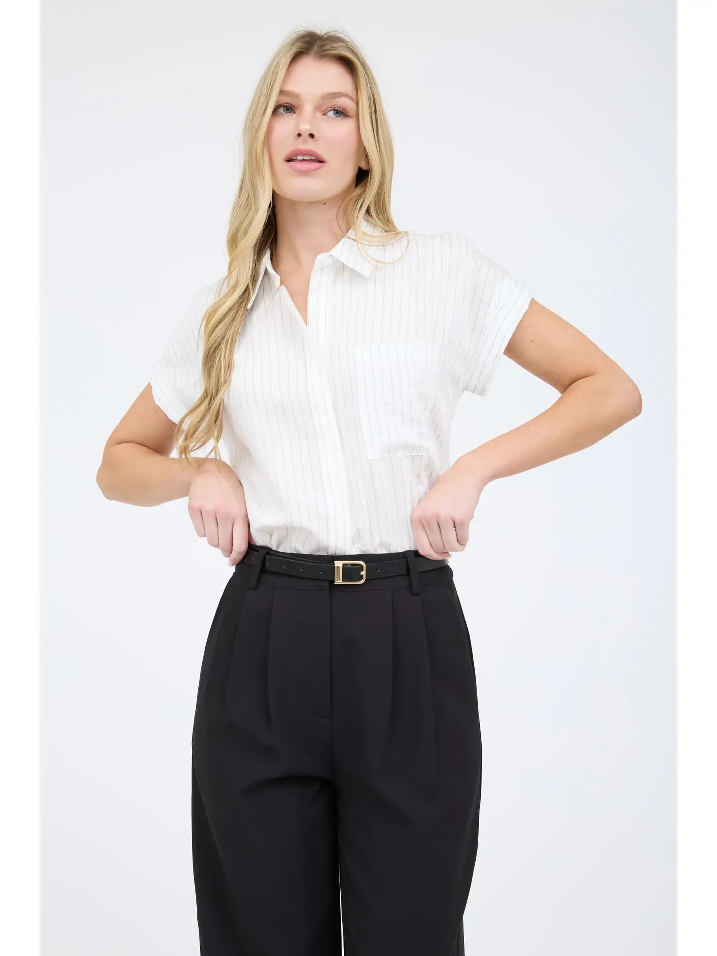PINSTRIPE COLLARD SHIRT