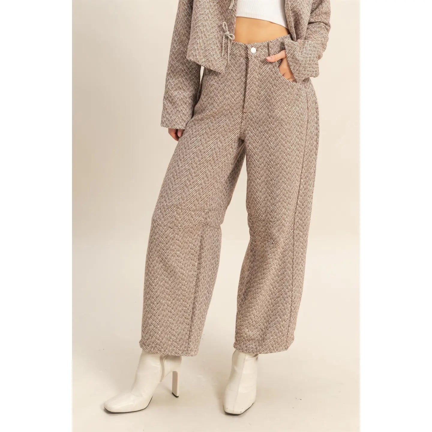 HERRING BONE BARREL PANTS