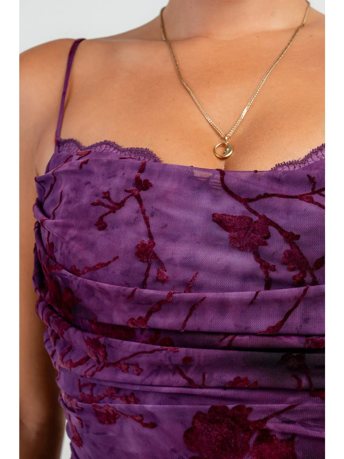 PLUM FLORAL RUFFLE DRESS