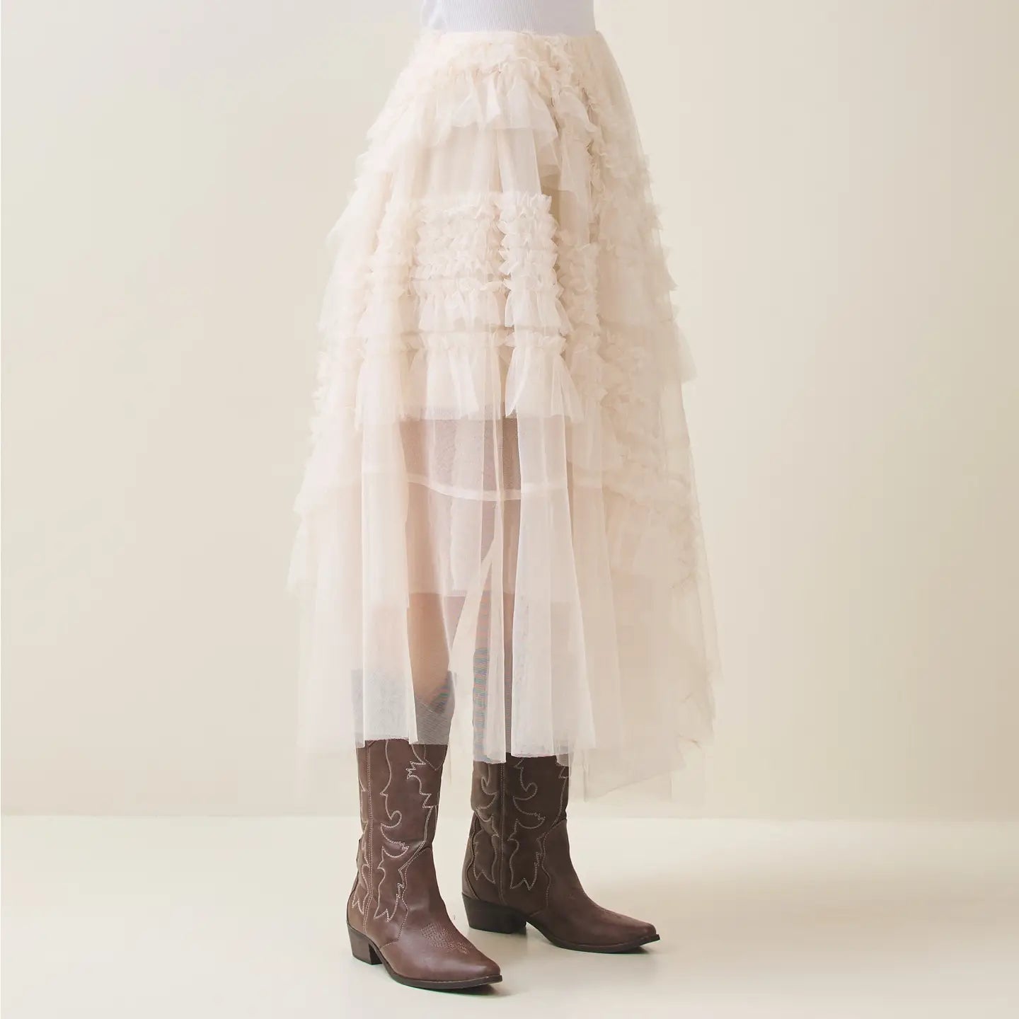 CREAM RUFFLE TULLE SKIRT